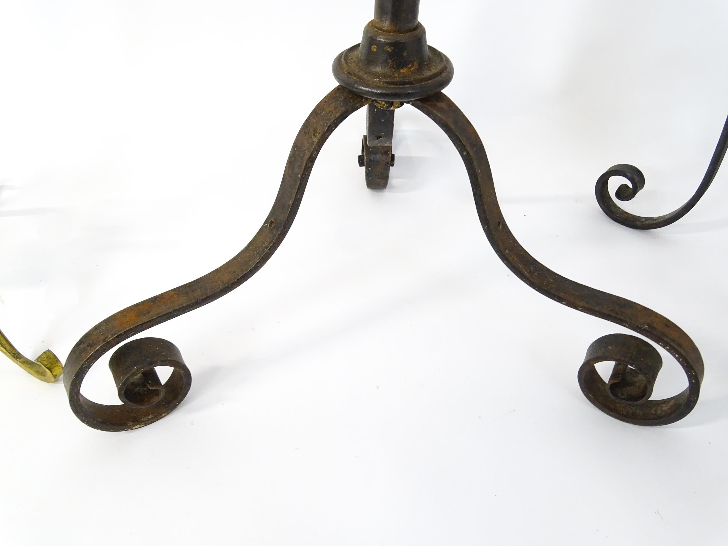 A 20thC standard lamp with triform base and foliate decoration. Together with two wrought iron style - Image 10 of 12