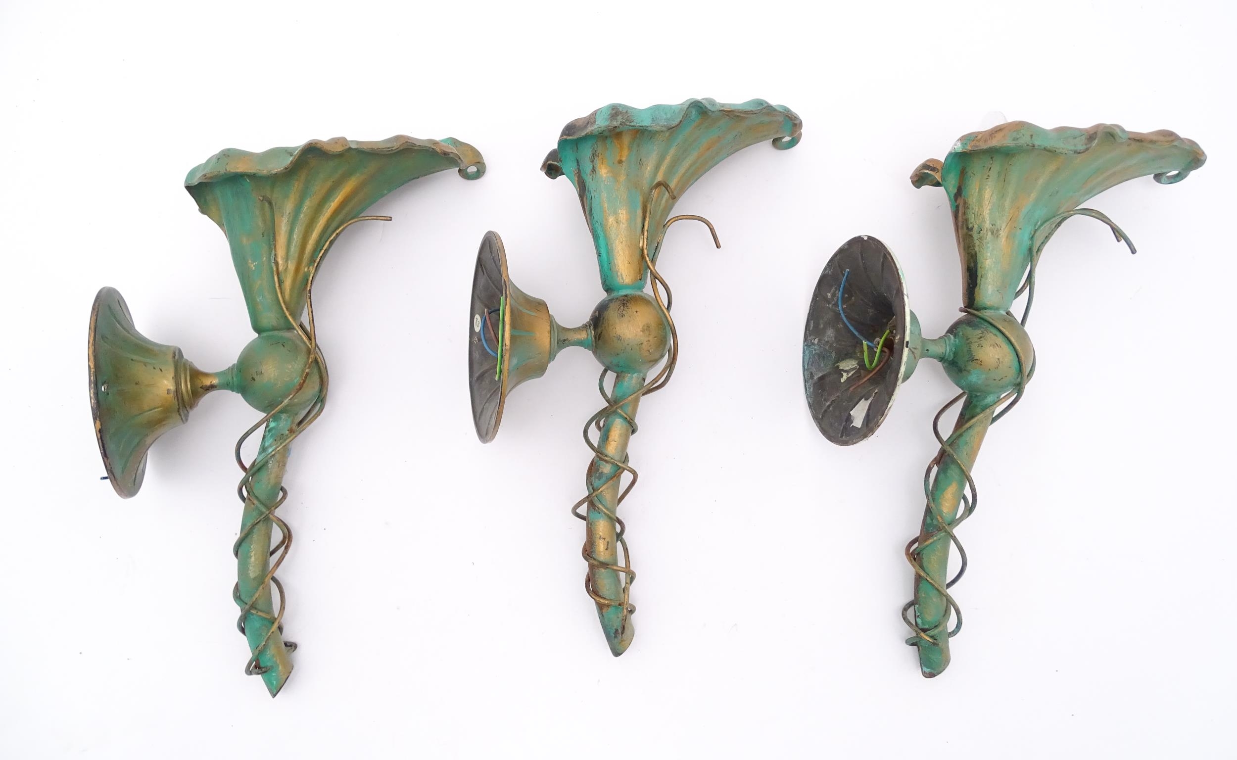 Three wall lamps of Art Nouveau style calla lily flower form. Approx. 14 1/4" high (3) Please Note - - Image 5 of 8