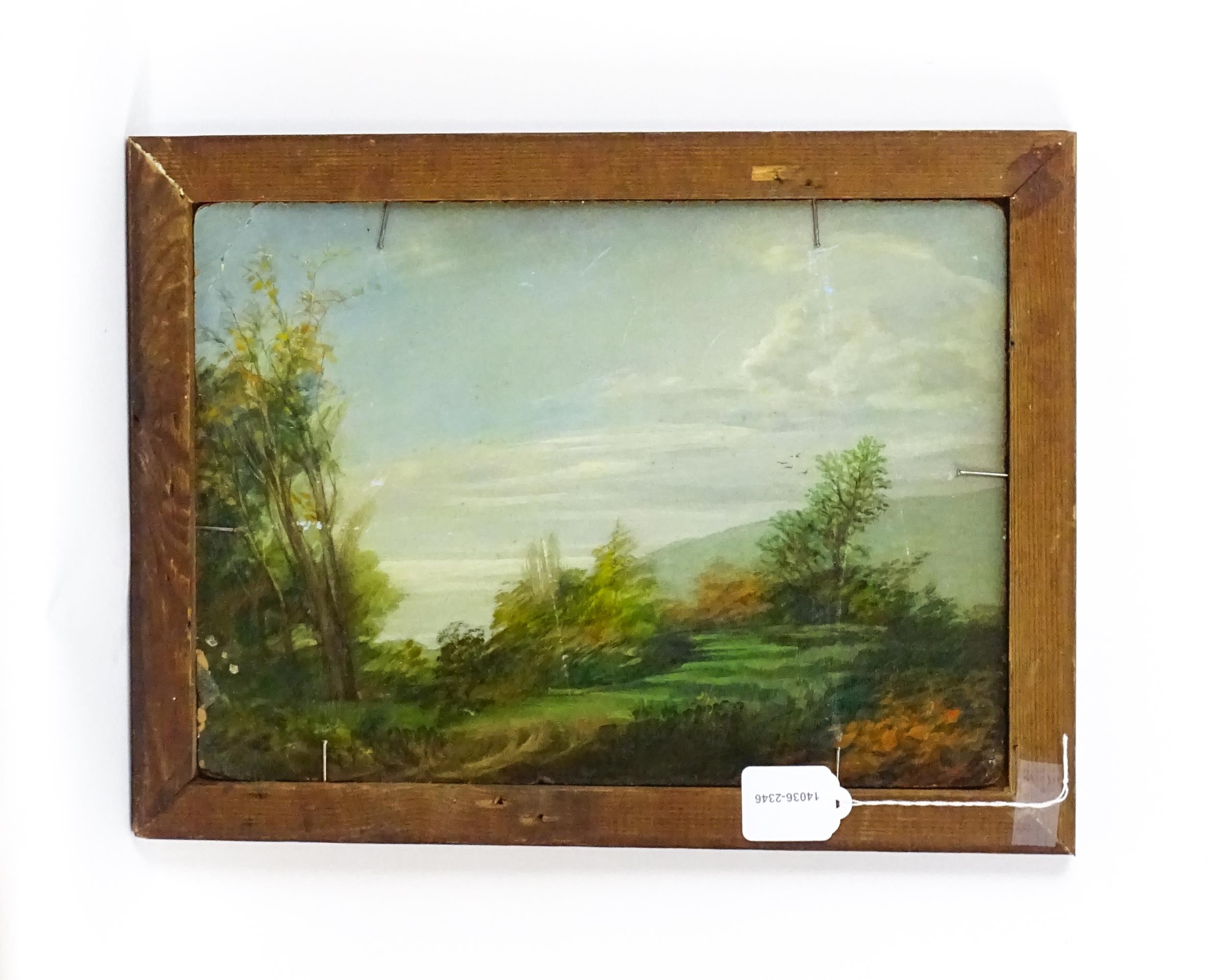 Manner of John Mace, Early 20th century, Oil on board, A wooded landscape with a stream in the - Image 2 of 3