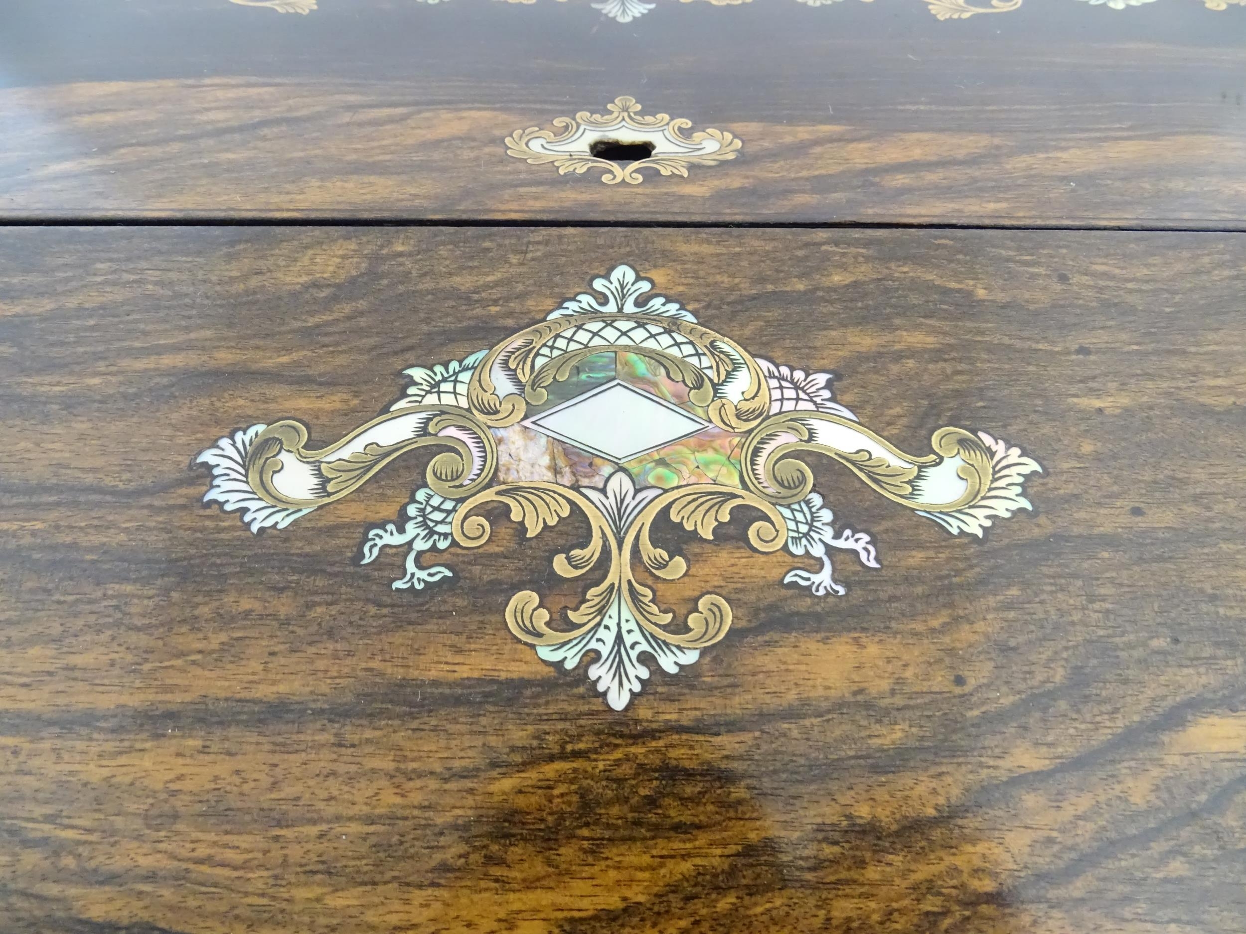 A Victorian coromandel writing box / slope with inlaid brass, mother of pearl and abalone - Image 4 of 20