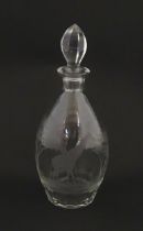 A Rowland Ward glass decanter with engraved Safari animal detail. Unsigned Approx. 11 1/4" high