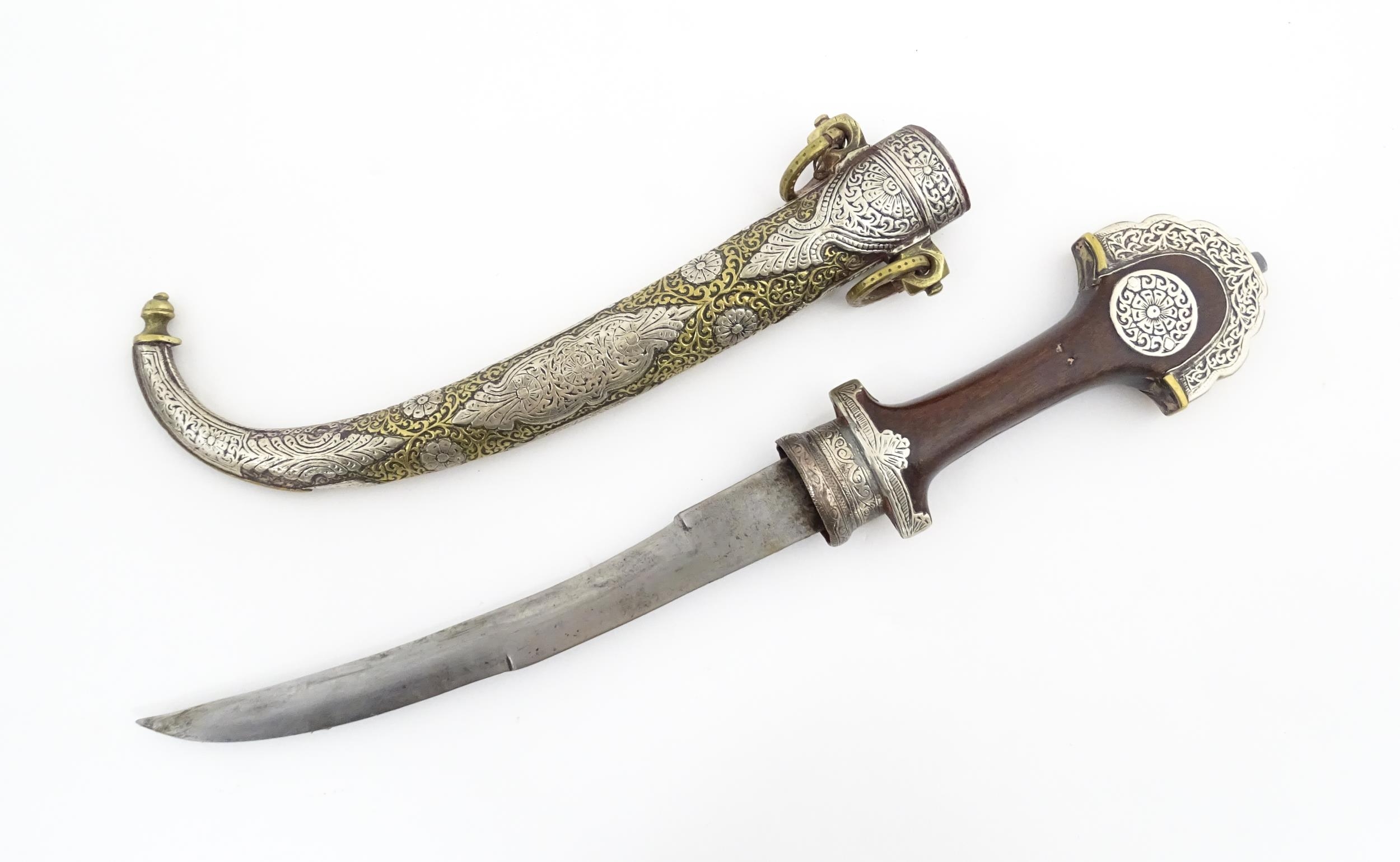 Ethnographic / Native / Tribal: A Moroccan Koummya / Jambiya dagger with carved wooden handle with - Image 8 of 14