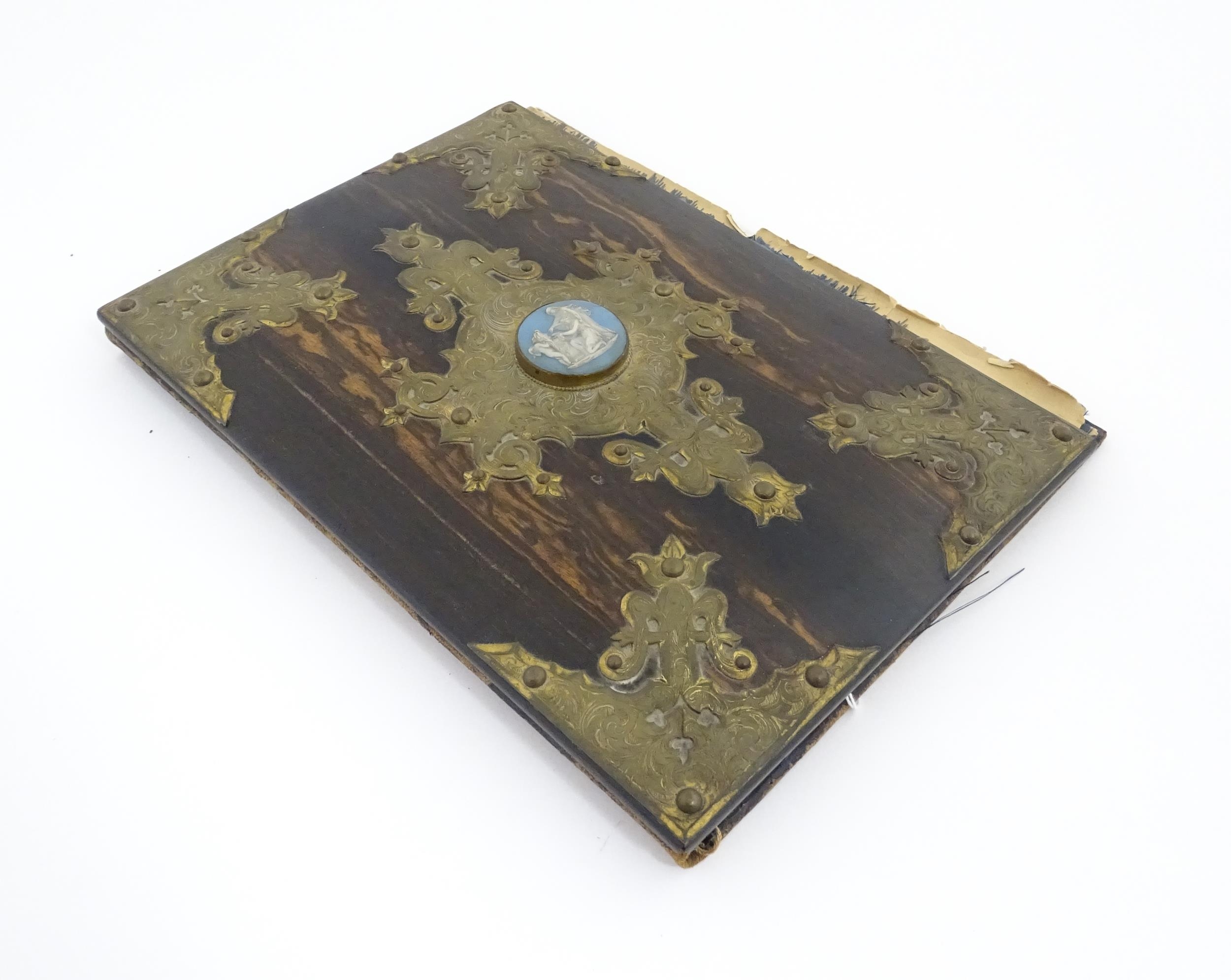 A Victorian blotter with coromandel front cover with decorative brass mounts and set with central - Image 3 of 8