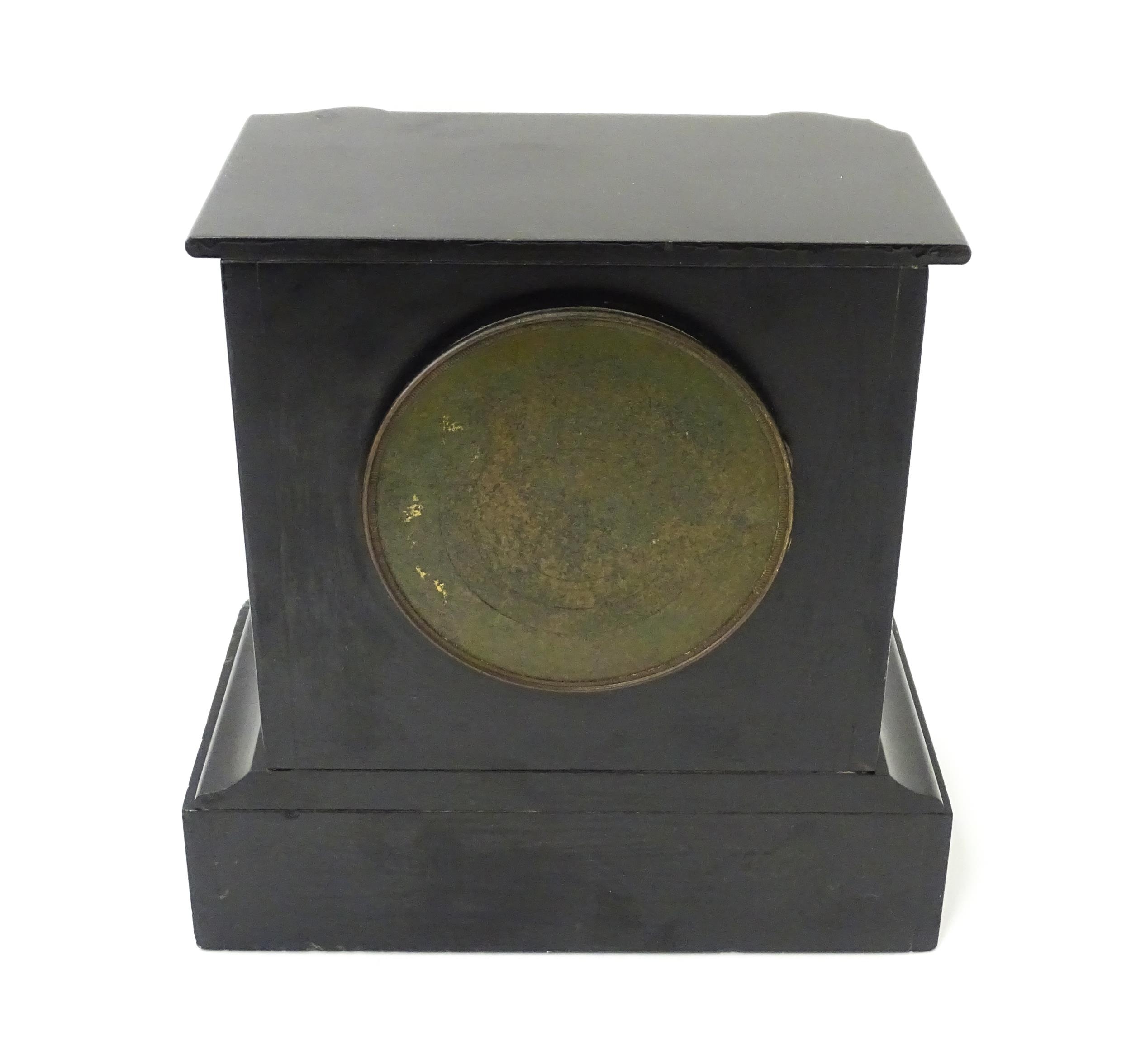 A late 19thC / early 20thC French Black Slate mantle clock / timepiece by Richard et Cie, with white - Image 5 of 8