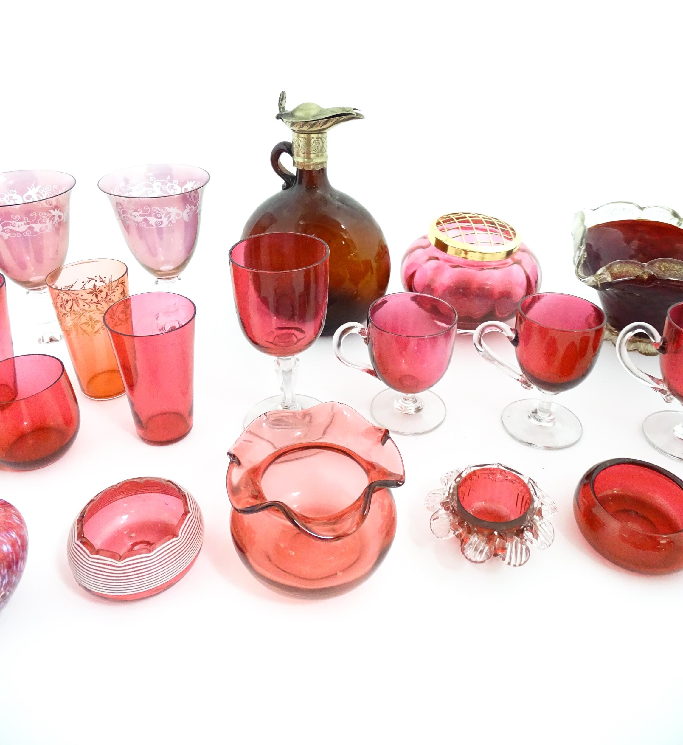 A quantity of Victorian and later assorted glassware to include cranberry glass beakers, drinking - Image 10 of 14