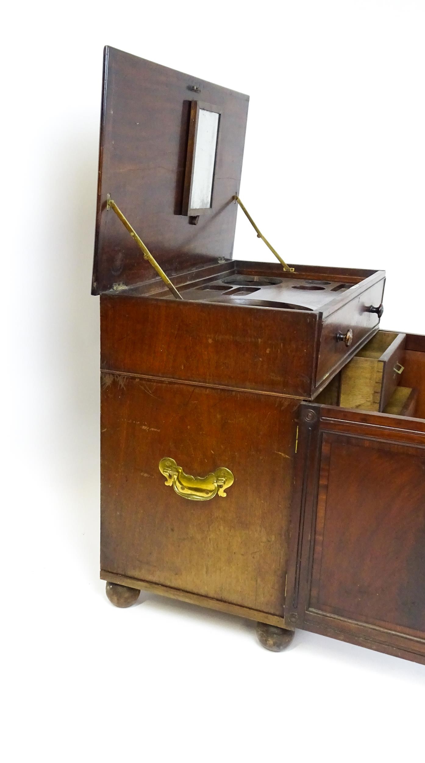 A Georgian mahogany campaign washstand with a mirror to the interior and sections for internal - Image 5 of 11