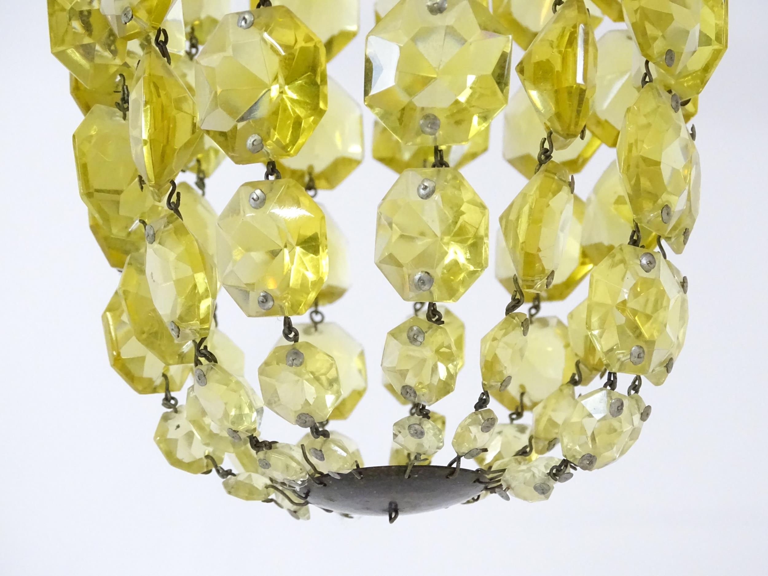 Three assorted pendant bag light shades with lustre drops. Together with a yellow amber glass - Image 13 of 16