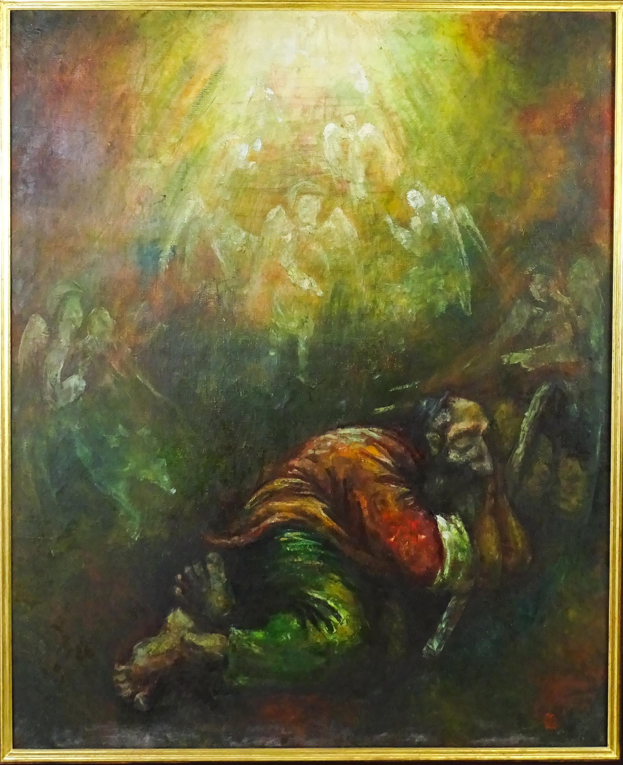 Alexander Akhanov (b. 1957), Russian School, Oil on canvas, Yaakov's Dream. Signed with monogram - Image 3 of 5