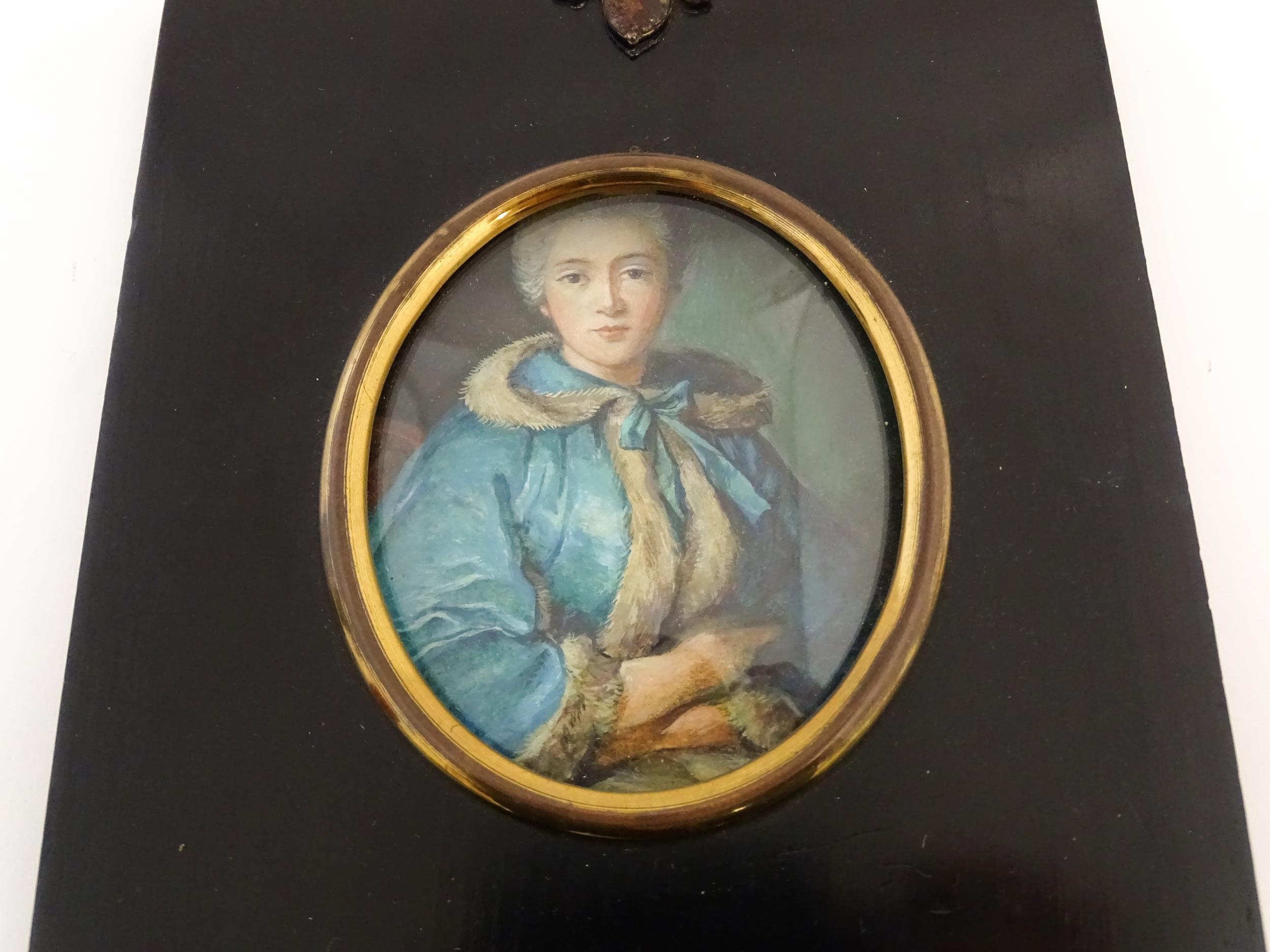 An early 20thC oil on card portrait miniature depicting The Comtesse de Tillieres after Jean-Marc - Image 6 of 9