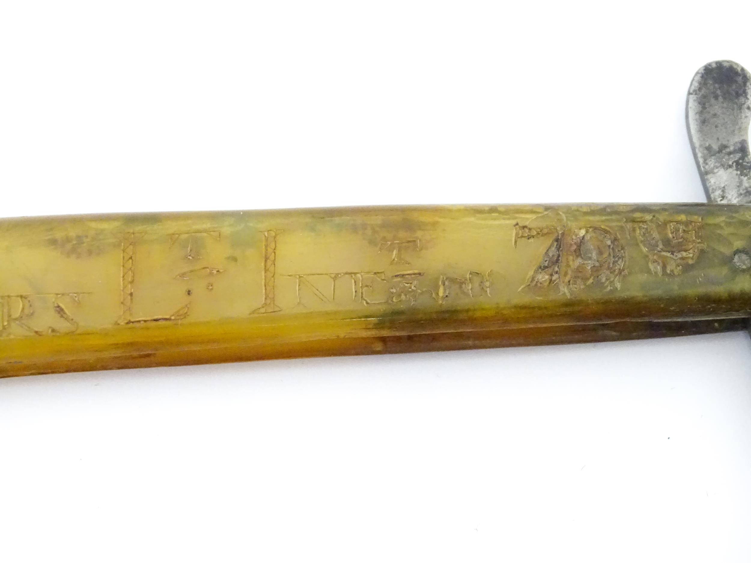 Militaria : a 19thC straight razor, the horn handle inscribed 'Adam Chalmers Lt Inft 79th' and ' - Image 11 of 15