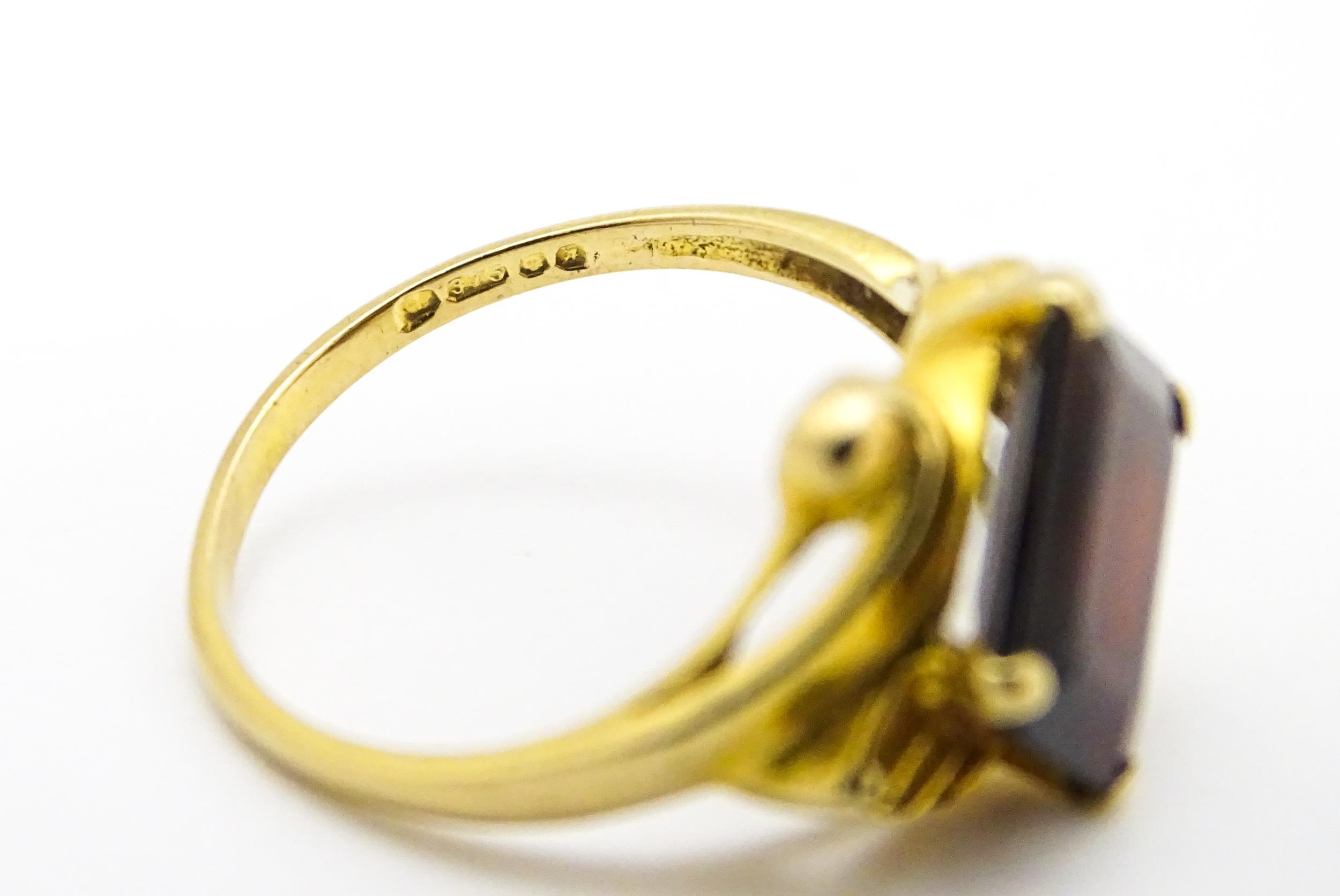 A 9ct gold ring set with central garnet. Ring size approx. O 1/2 Please Note - we do not make - Image 7 of 7