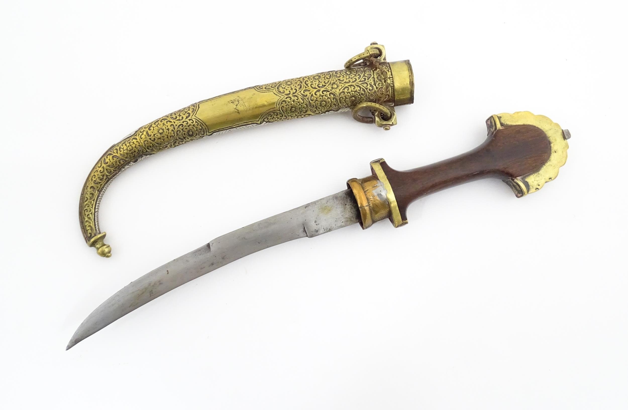 Ethnographic / Native / Tribal: A Moroccan Koummya / Jambiya dagger with carved wooden handle with - Image 9 of 14