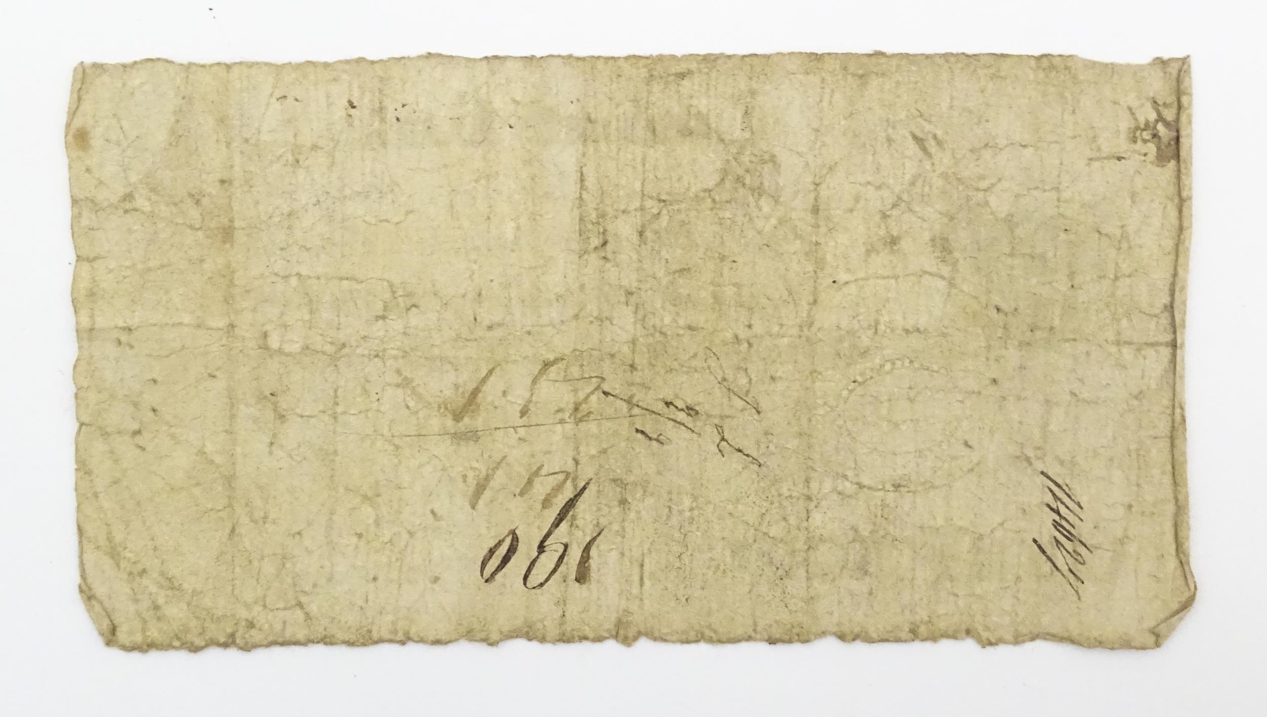 An early 19thC British provincial Tamworth Bank one pound note dated 27 July 1813, no. D492, for - Image 3 of 3