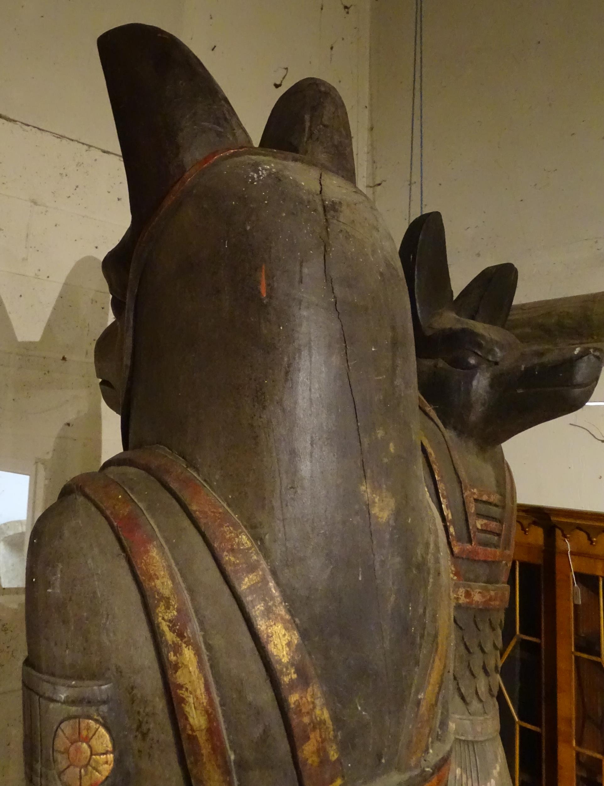 A pair of very large 20thC carved wooden standing Anubis / Ancient Egyptian dog god statues with - Image 27 of 52