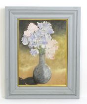 Early 21st century, Pastels, A still life study with pink and purple sweet pea flowers in a vase