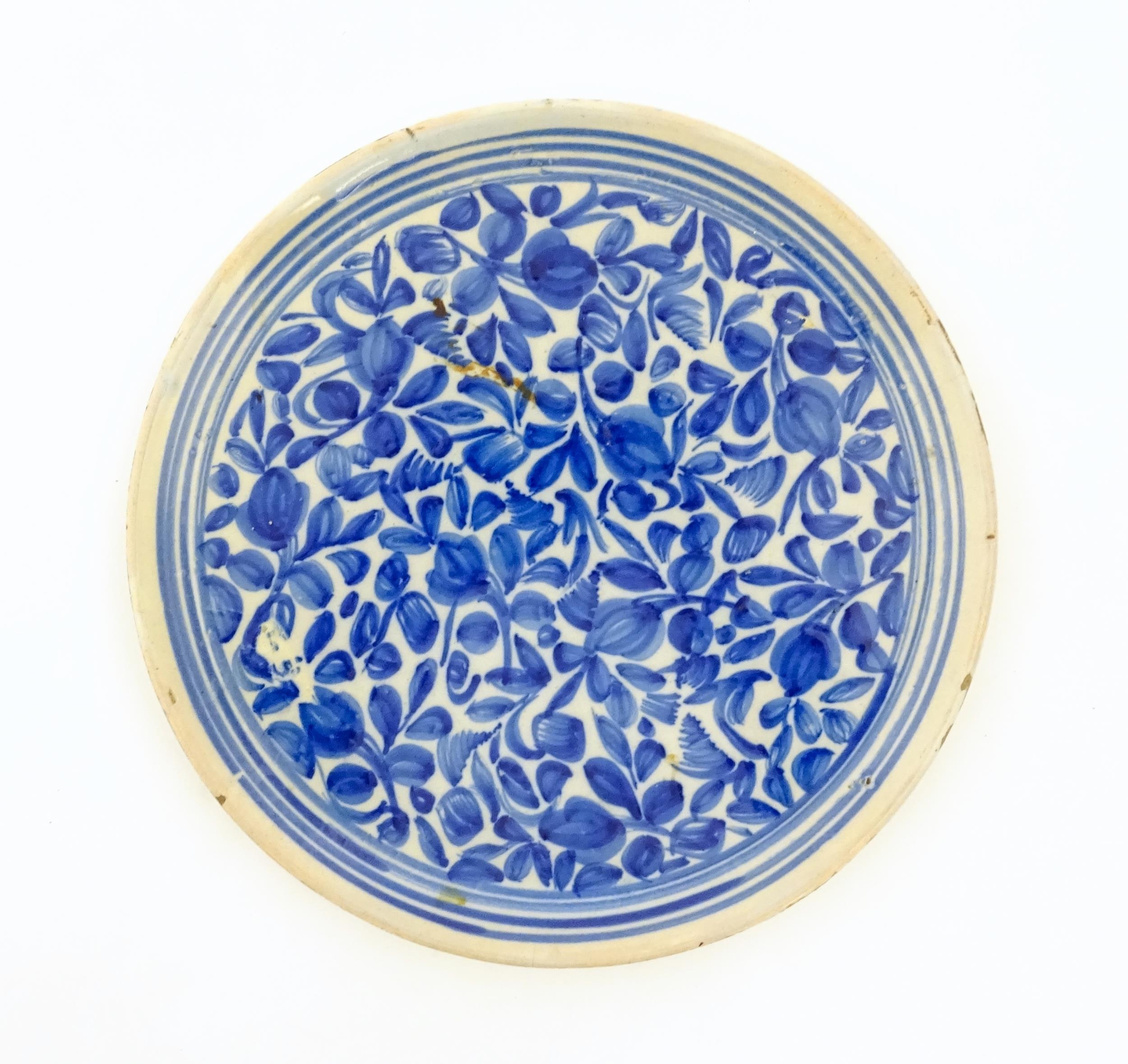 A Continental faience bowl with blue and white detail floral detail and banded border. Together with - Image 6 of 7