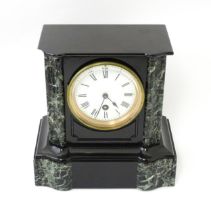 A late 19thC / early 20thC French Black Slate mantle clock / timepiece by Richard et Cie, with white