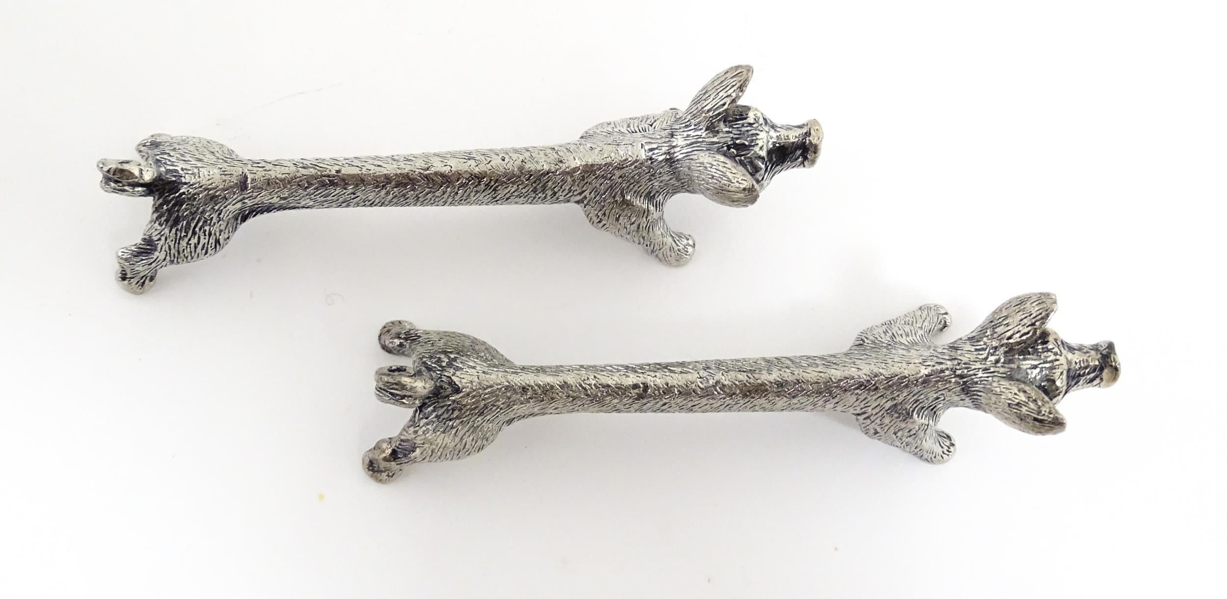 Three pairs of 20thC silver plate novelty knife rests modelled as hares, foxes and boars. Approx. - Image 10 of 15