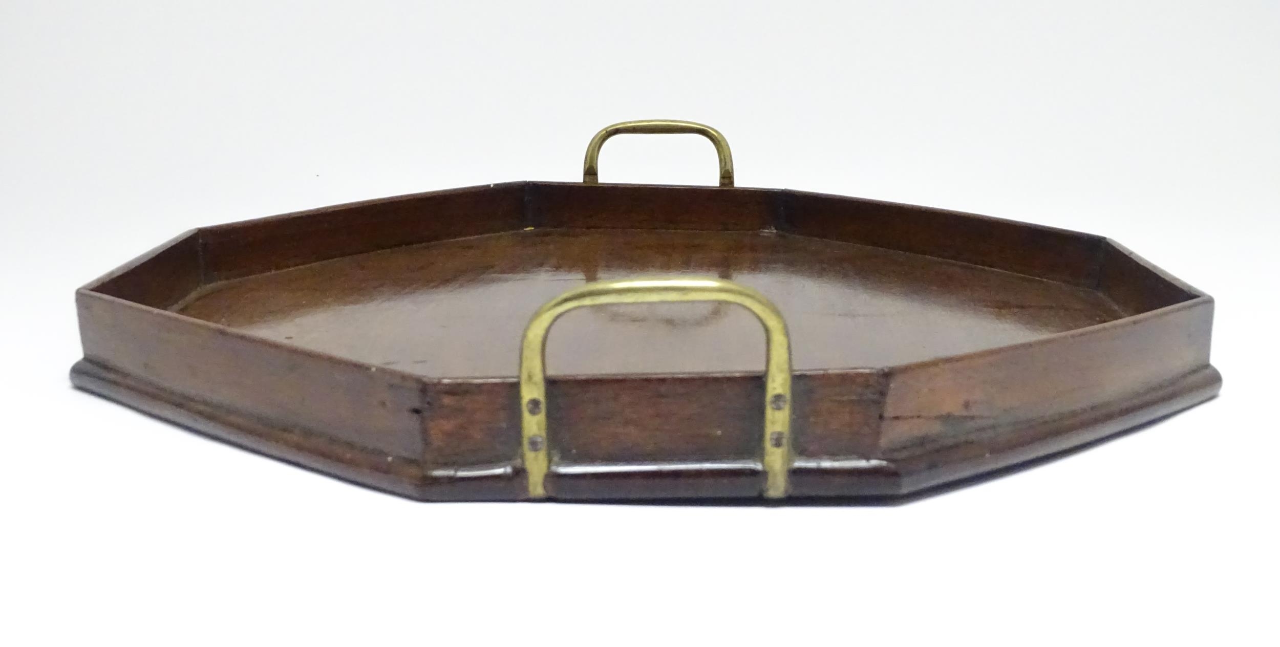 A late 19th / early 20thC mahogany tray of octagonal form with twin handles. Approx. 21 1/4" x 16 - Image 5 of 7