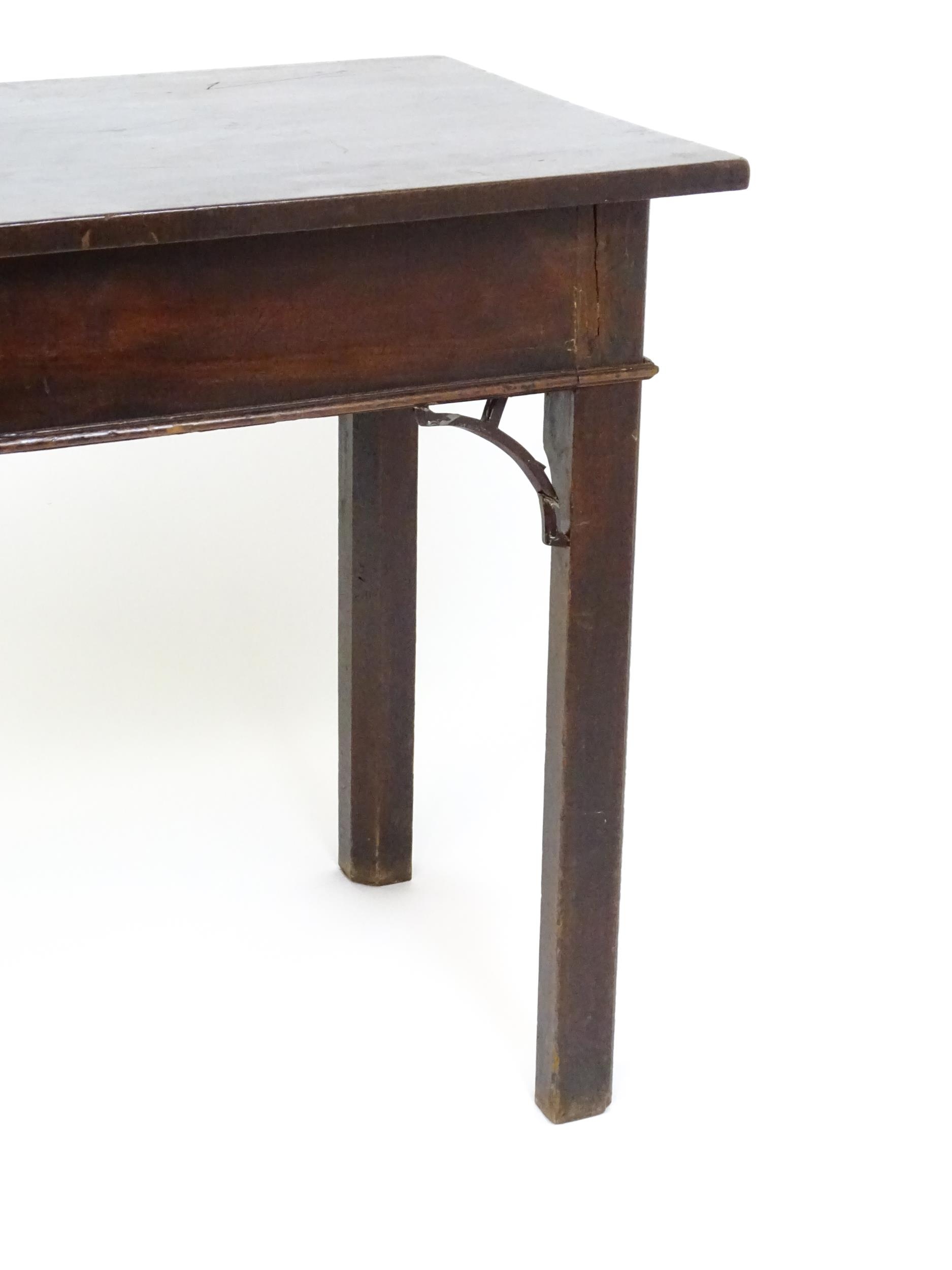 A late 18thC / early 19thC mahogany Chippendale style side table with brackets to the apron and - Image 3 of 9