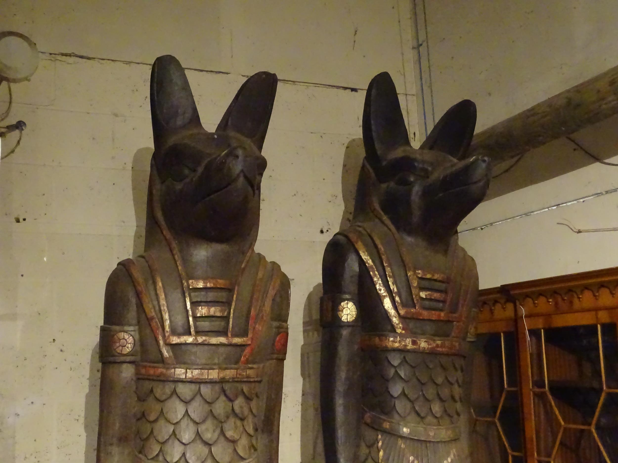A pair of very large 20thC carved wooden standing Anubis / Ancient Egyptian dog god statues with - Image 32 of 52