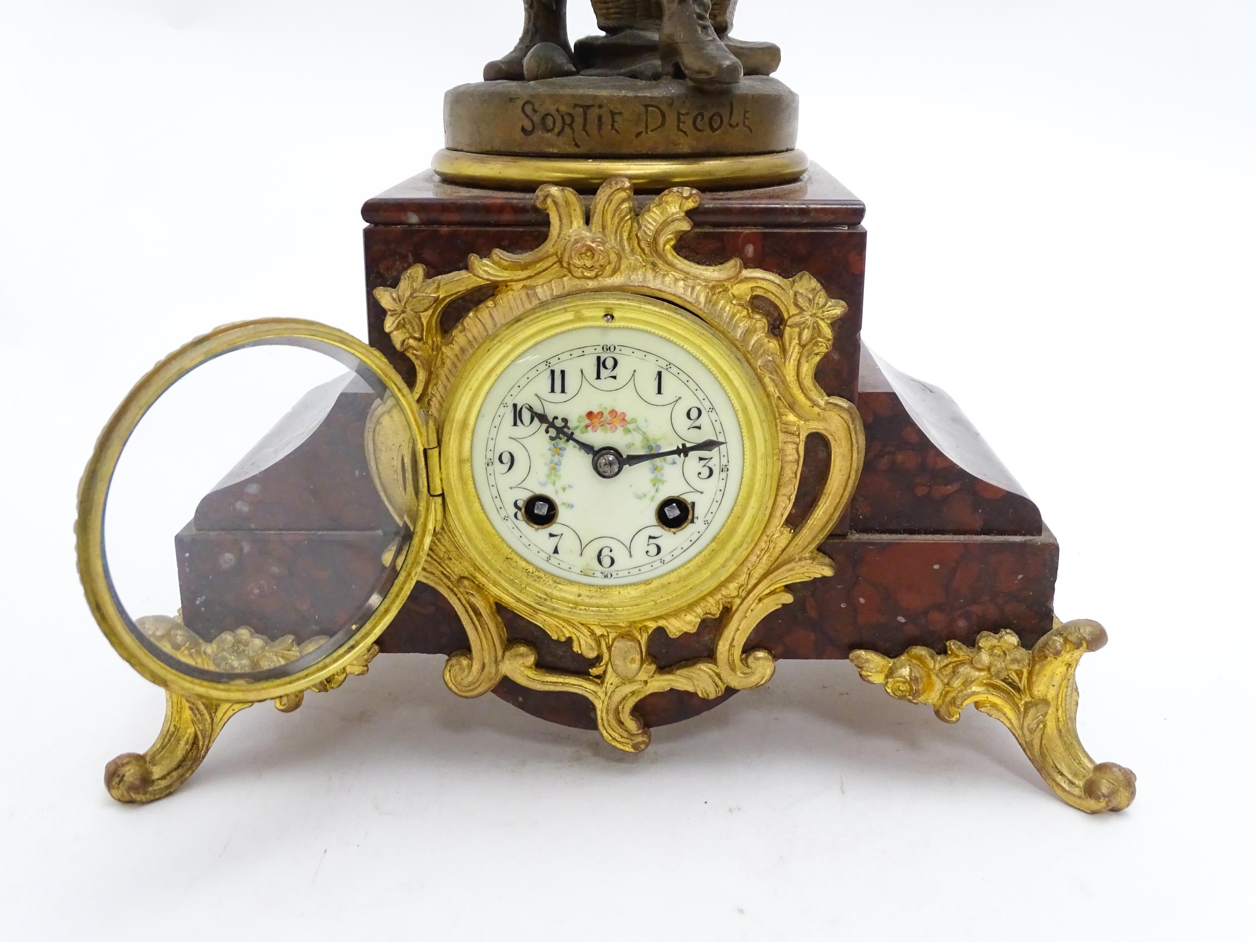 A French 8-day mantel clock striking on a bell, the rouge marble base housing a movement by A. D. - Image 7 of 16