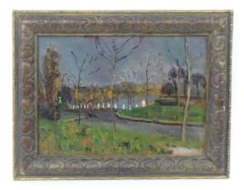 Professor Carel Weight (1908-1997), English School, Oil on board, The Thames, Chiswick. Signed and