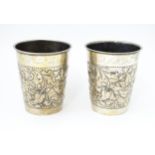 Scandinavian silver : Two early 20thC Danish silver large beakers with floral and acanthus scroll