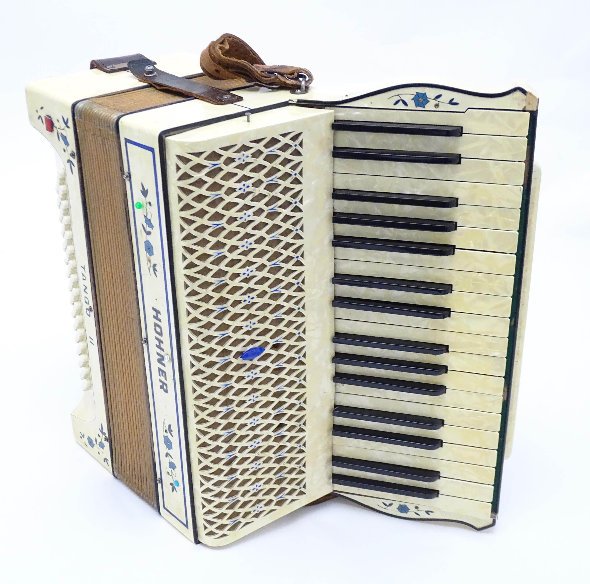 Musical Instrument : a c1930s Hohner Tango II accordion, the body decorated with floral inlay, 34 - Image 4 of 11