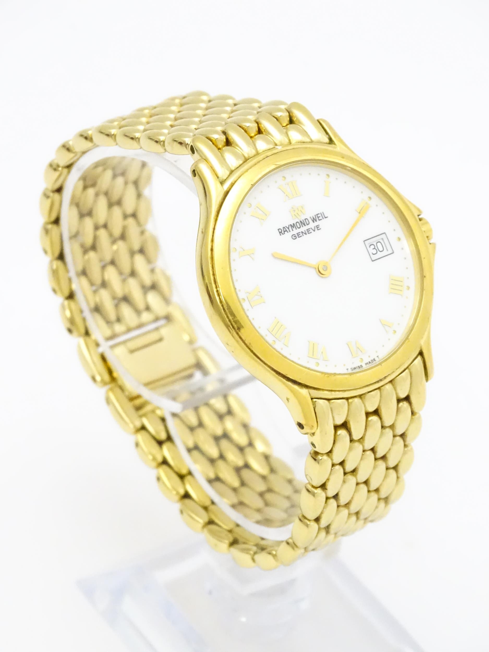 A Raymond Weil gold plated stainless steel Chorus quartz bracelet wristwatch, ref. 5568, the dial - Image 9 of 10