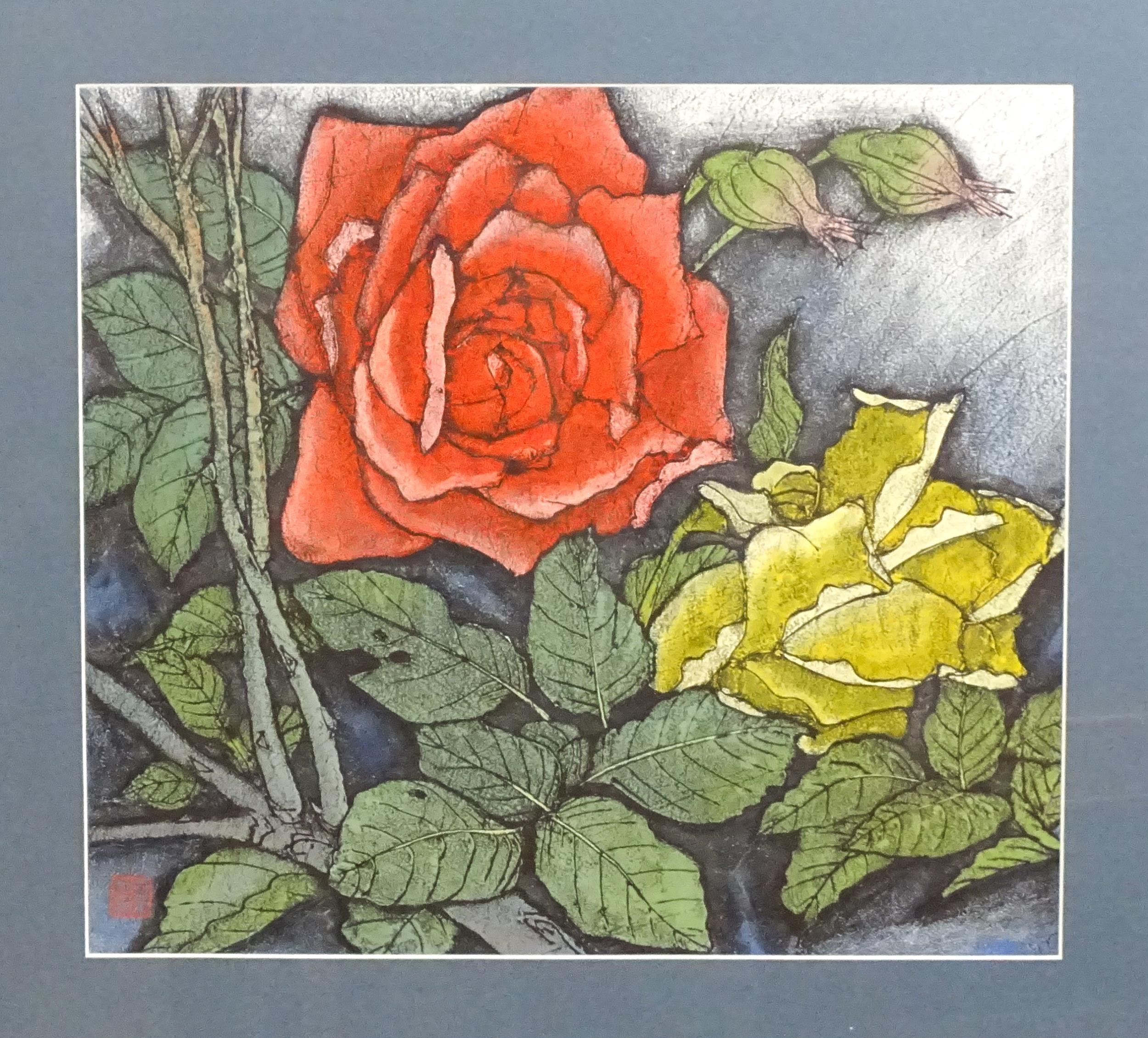 20th century, Chinese School, Artist's Proof, A study of Roses. Signed with Character seal lower - Image 3 of 4