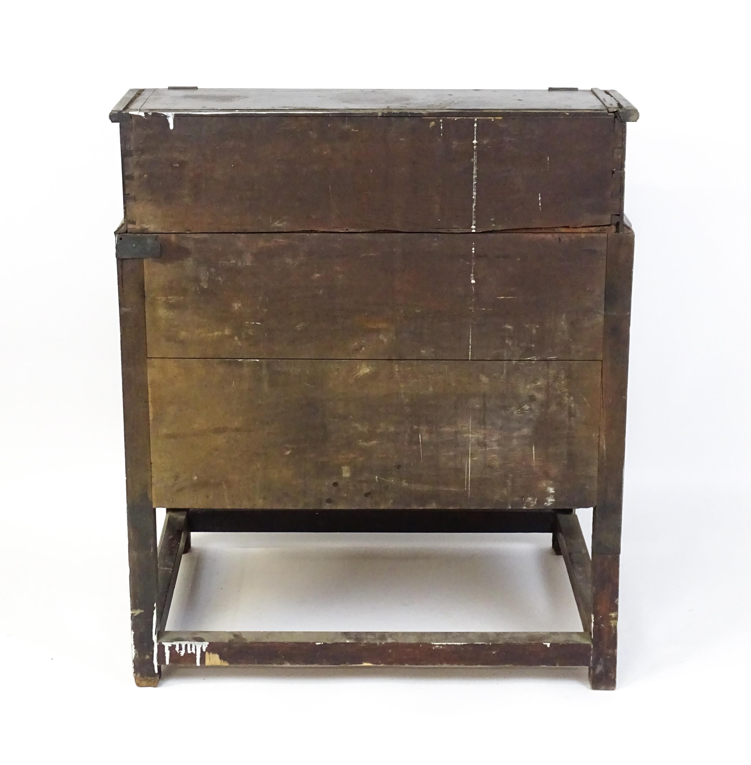 An early / mid 18thC mahogany clerks desk with a hinged sloping lid opening to show a fitted - Image 8 of 8