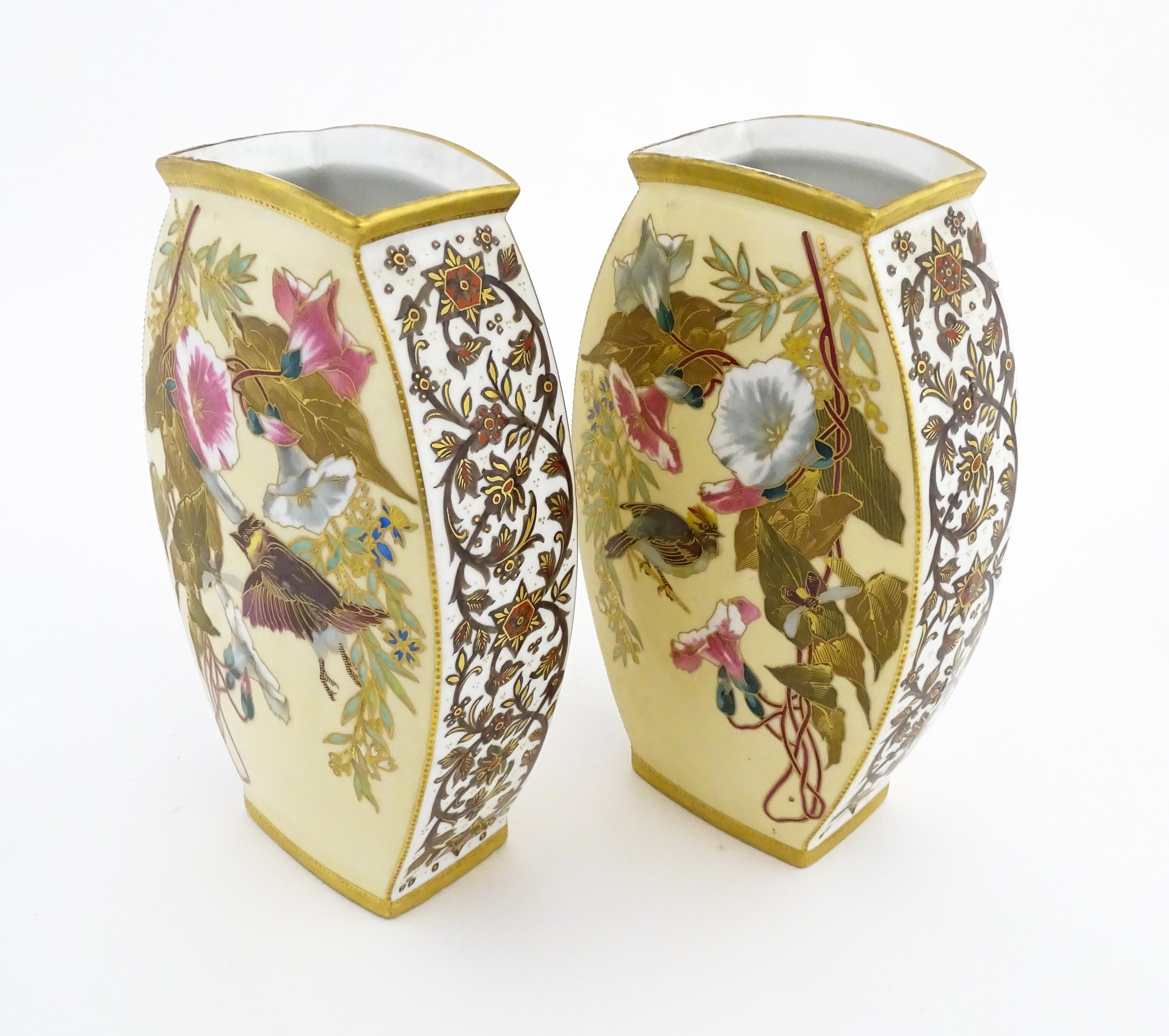 A pair of Limoges Demartial and Tallandier vases of ovoid form decorated with exotic birds, - Image 6 of 10
