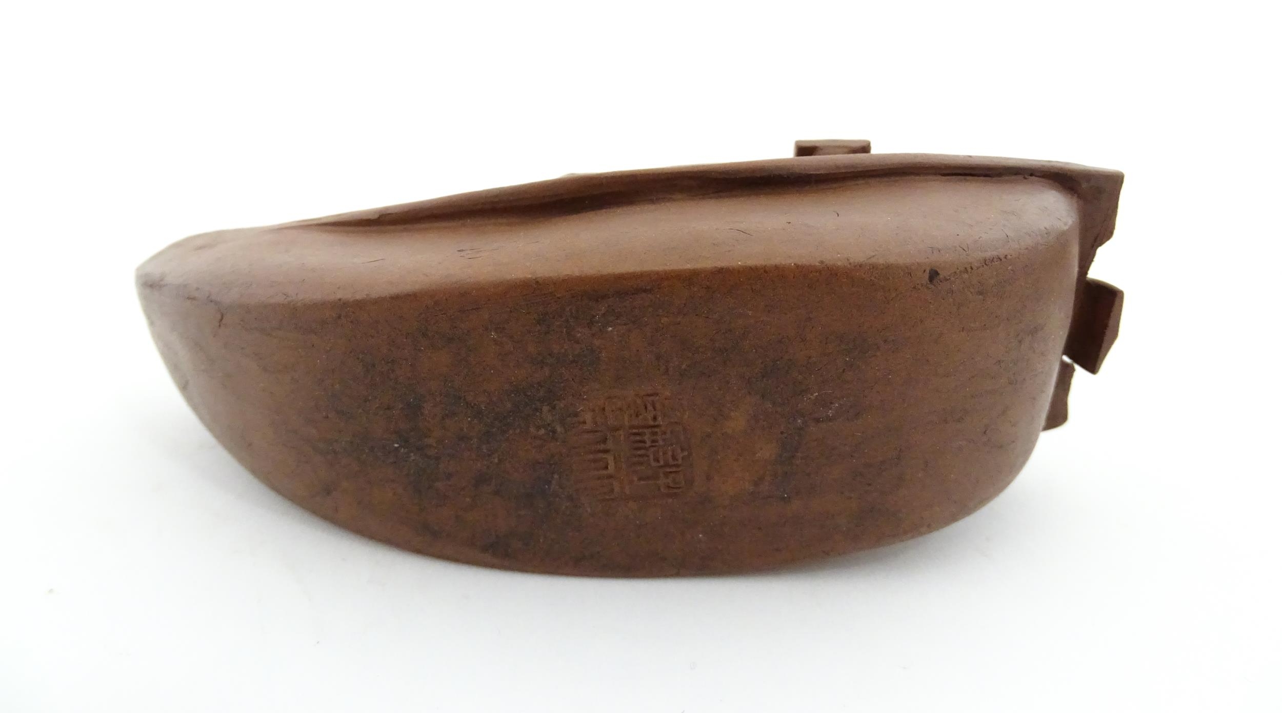 A Chinese Yixing teapot modelled as a boat with incised Character marks and Character seal under. - Image 8 of 8