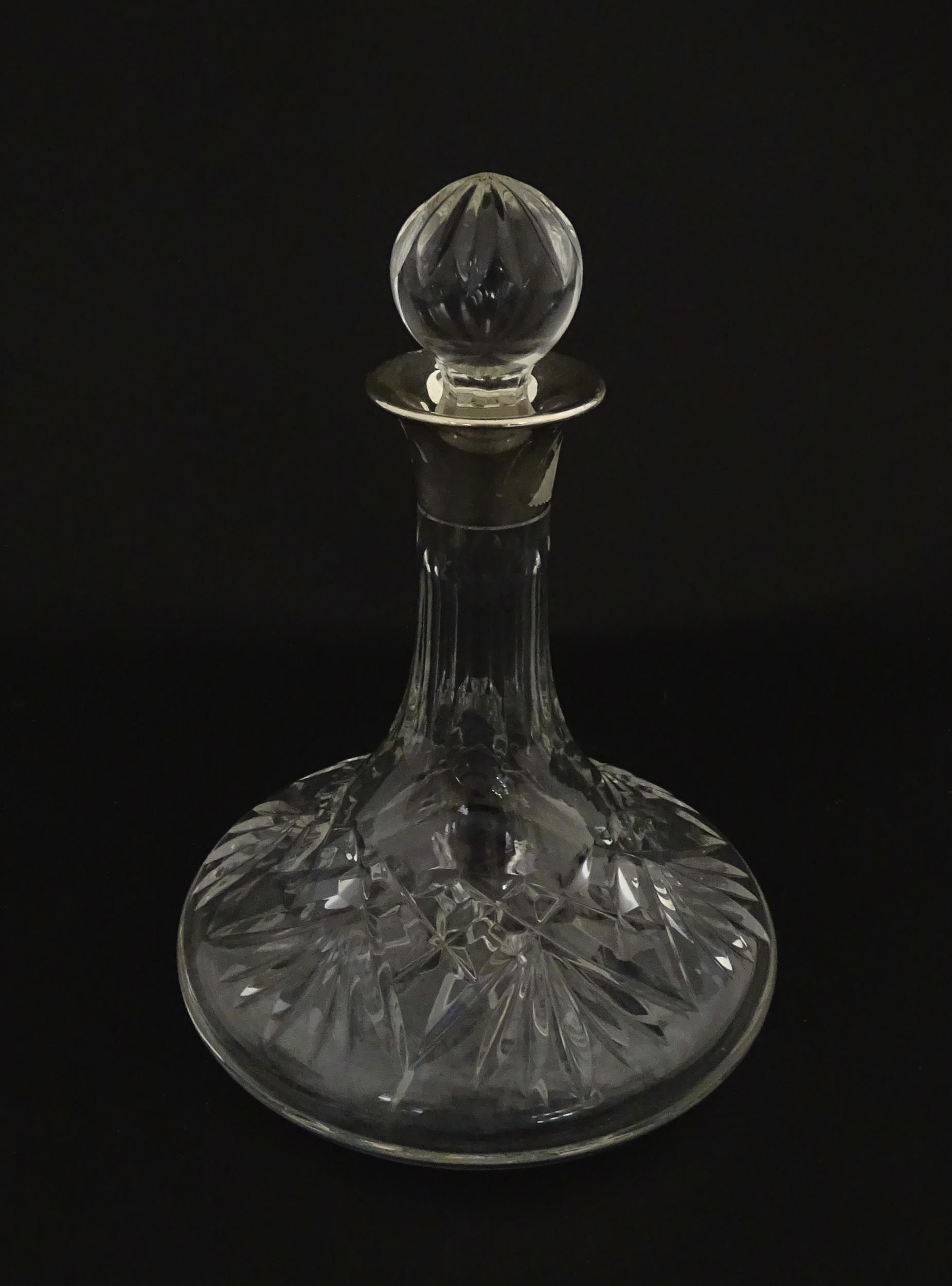 A cut glass flask of small ships decanter form with silver collar hallmarked Birmingham 1988, - Image 5 of 8