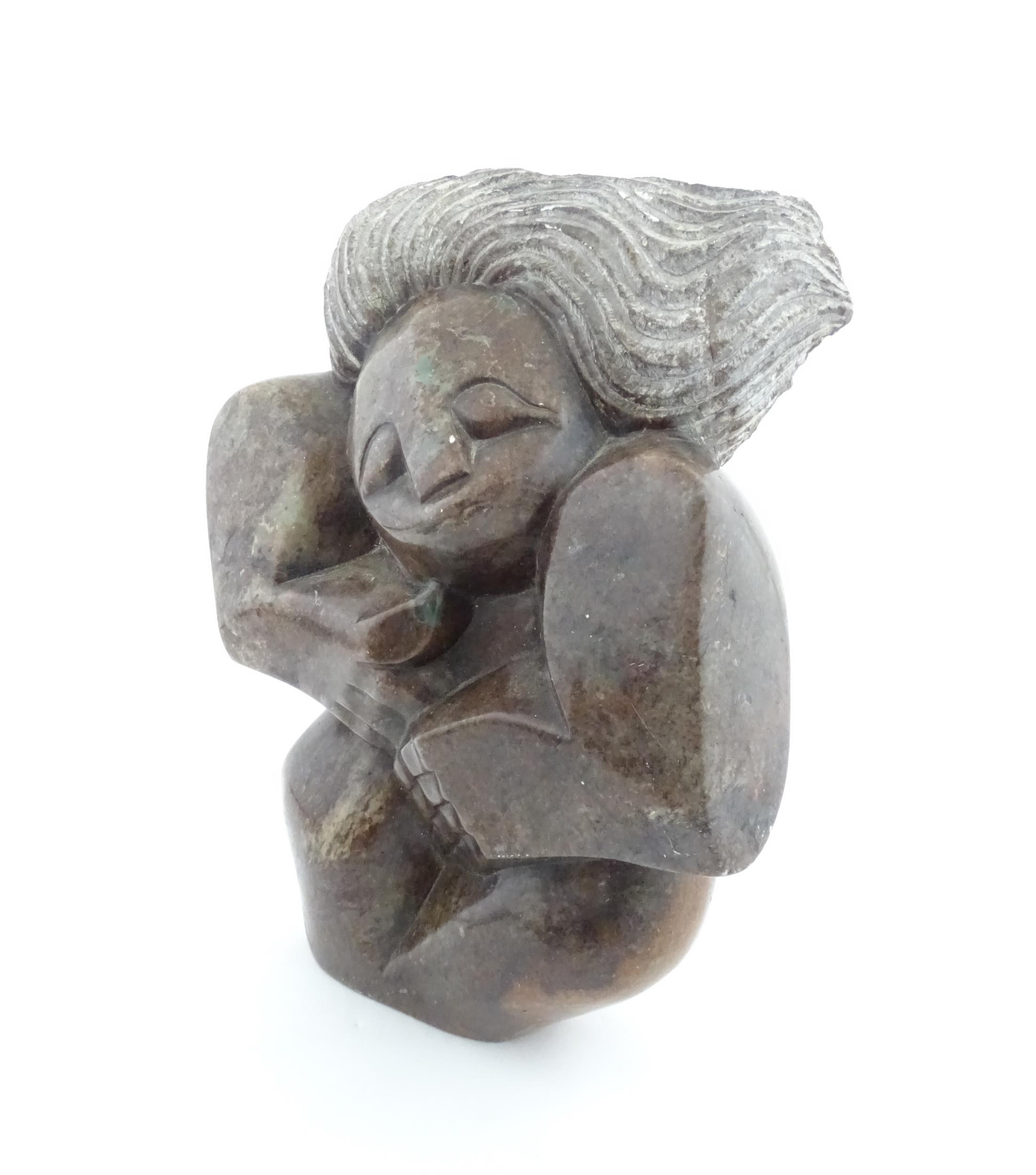 Ethnographic / Native / Tribal : An African carved soapstone sculpture depicting a stylised female - Image 8 of 9
