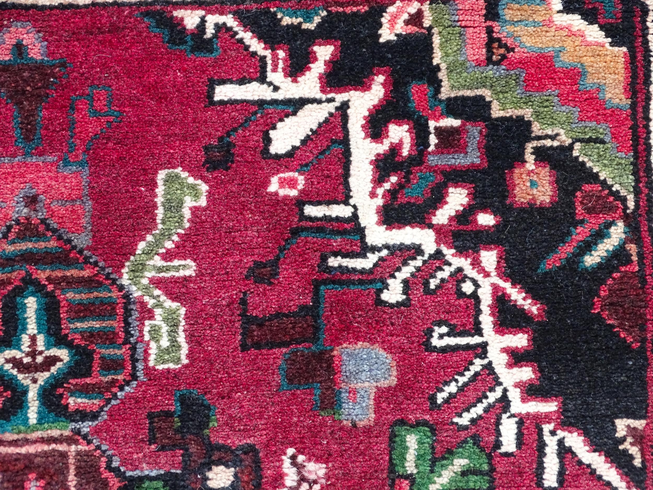 Carpet / Rug : A Persian Hamadan runner, the red ground with central cream ground medallion with - Image 7 of 8