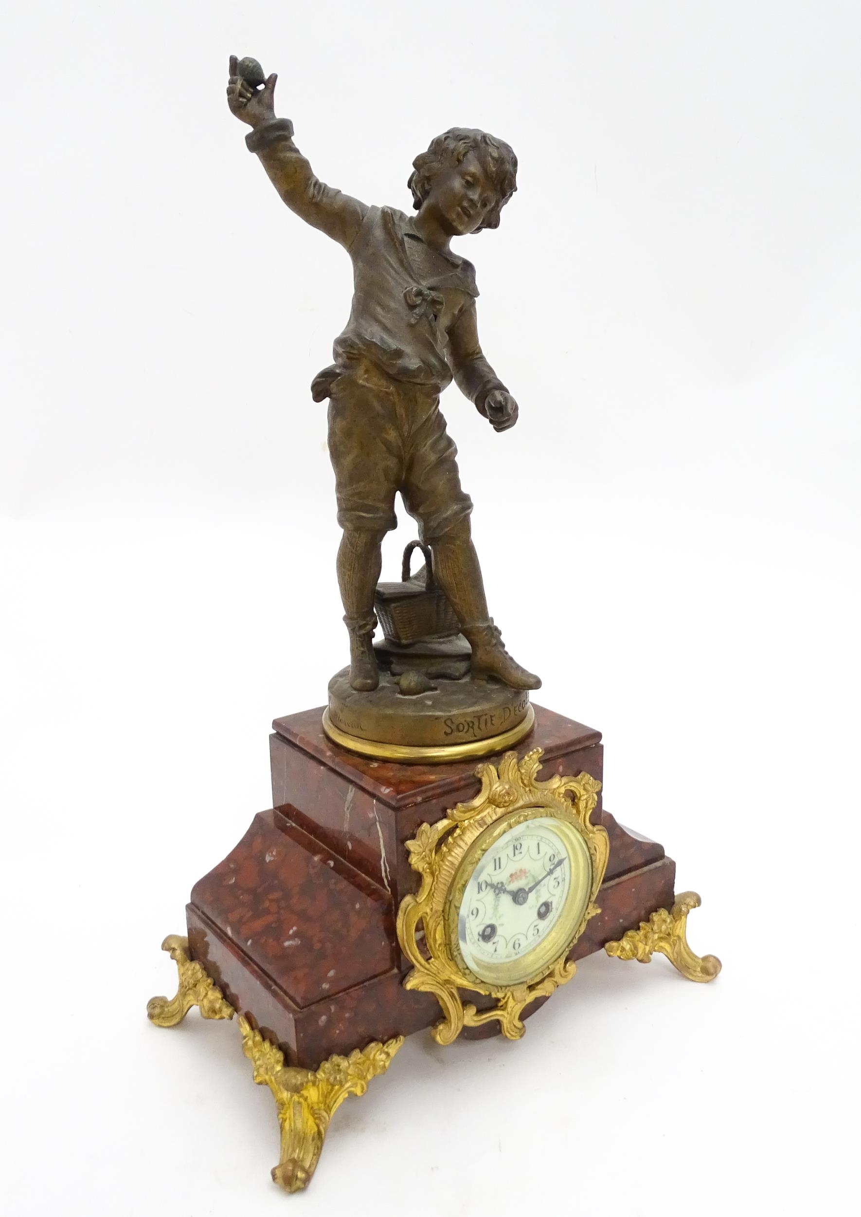A French 8-day mantel clock striking on a bell, the rouge marble base housing a movement by A. D. - Image 16 of 16
