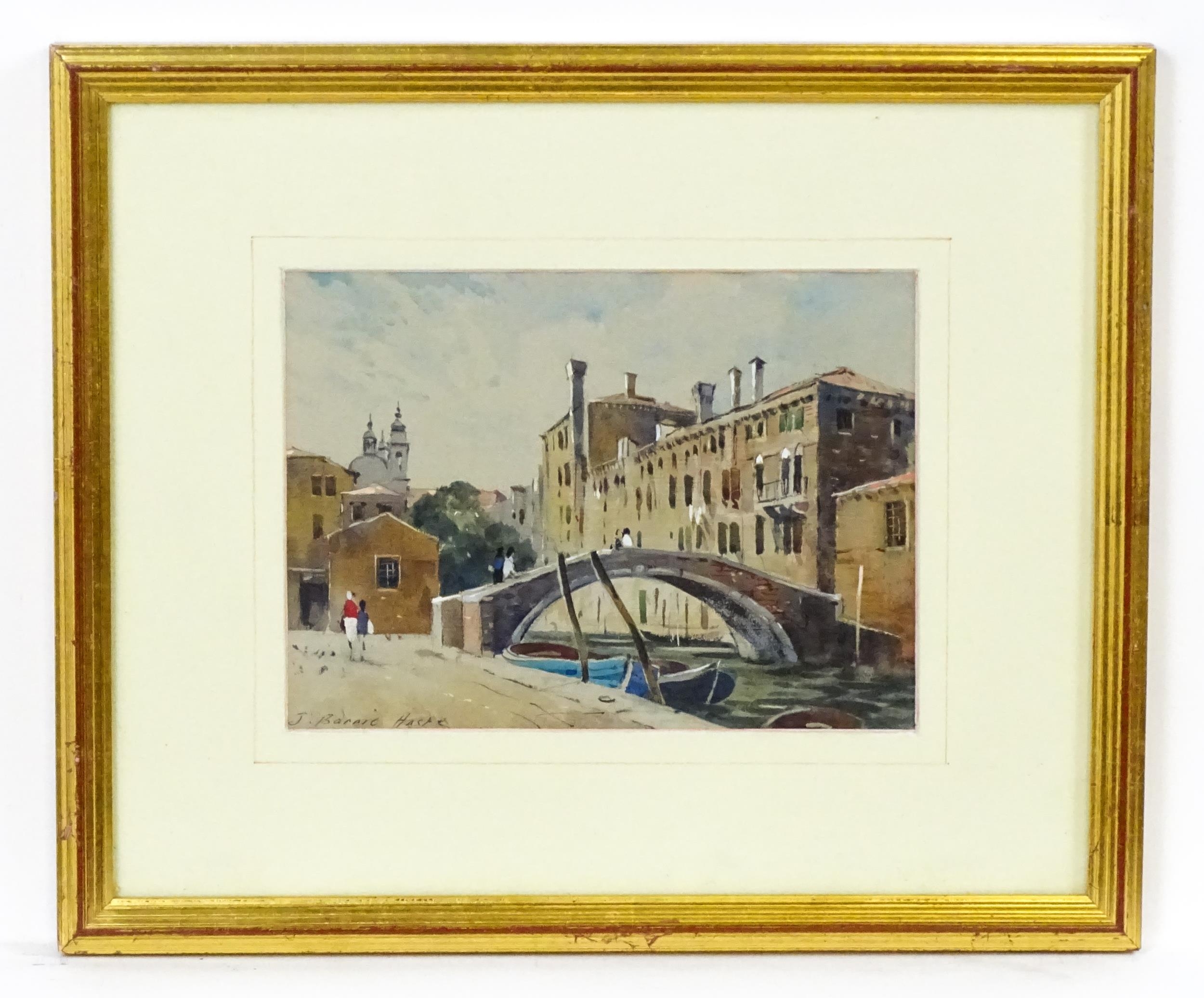 John Barrie Haste (1931-2011), Watercolour, A view of a Venetian canal with figures. Signed lower