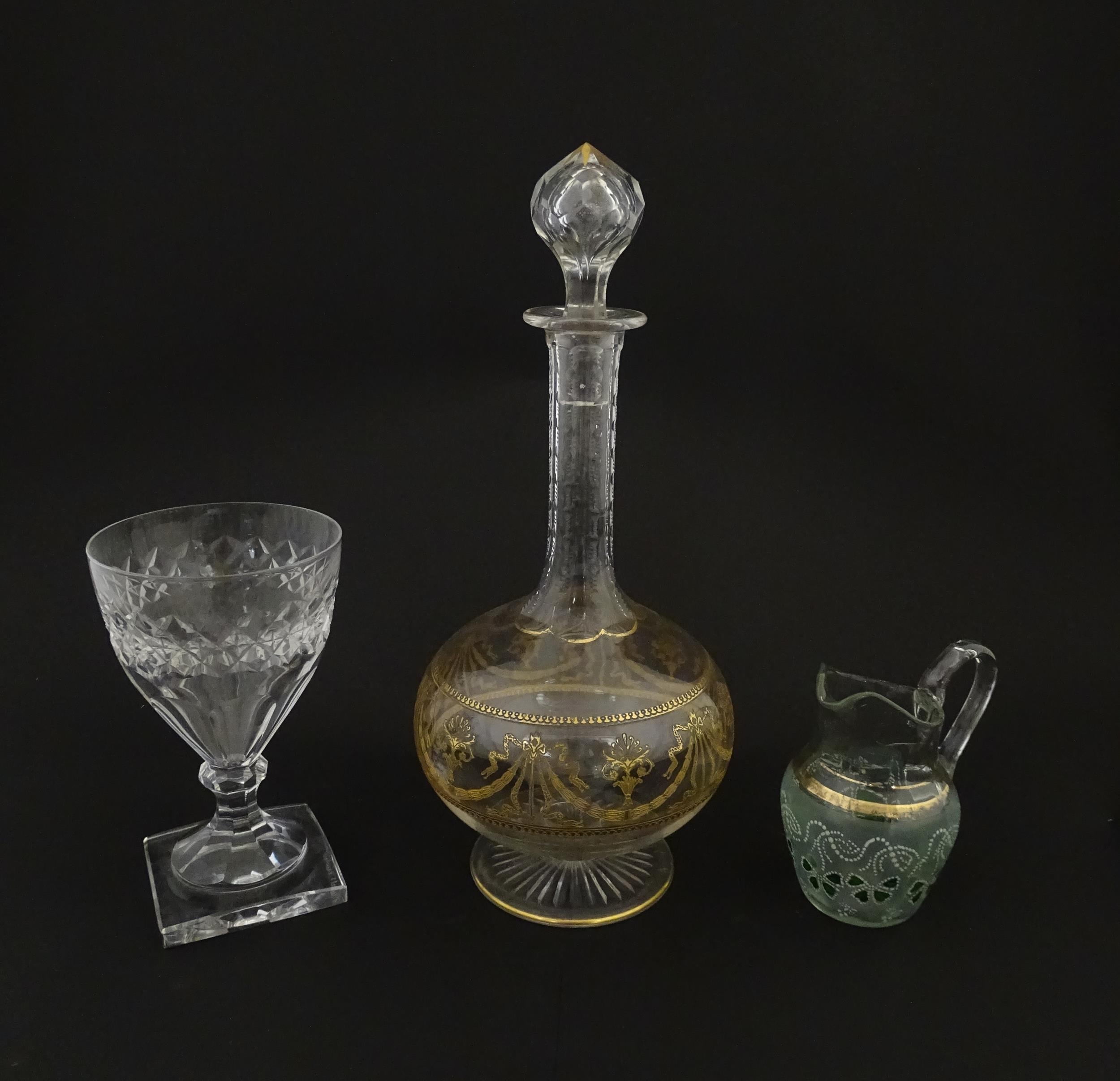 Three items of glassware comprising a Val Saint Lambert glass with squared foot, a decanter with - Image 5 of 13
