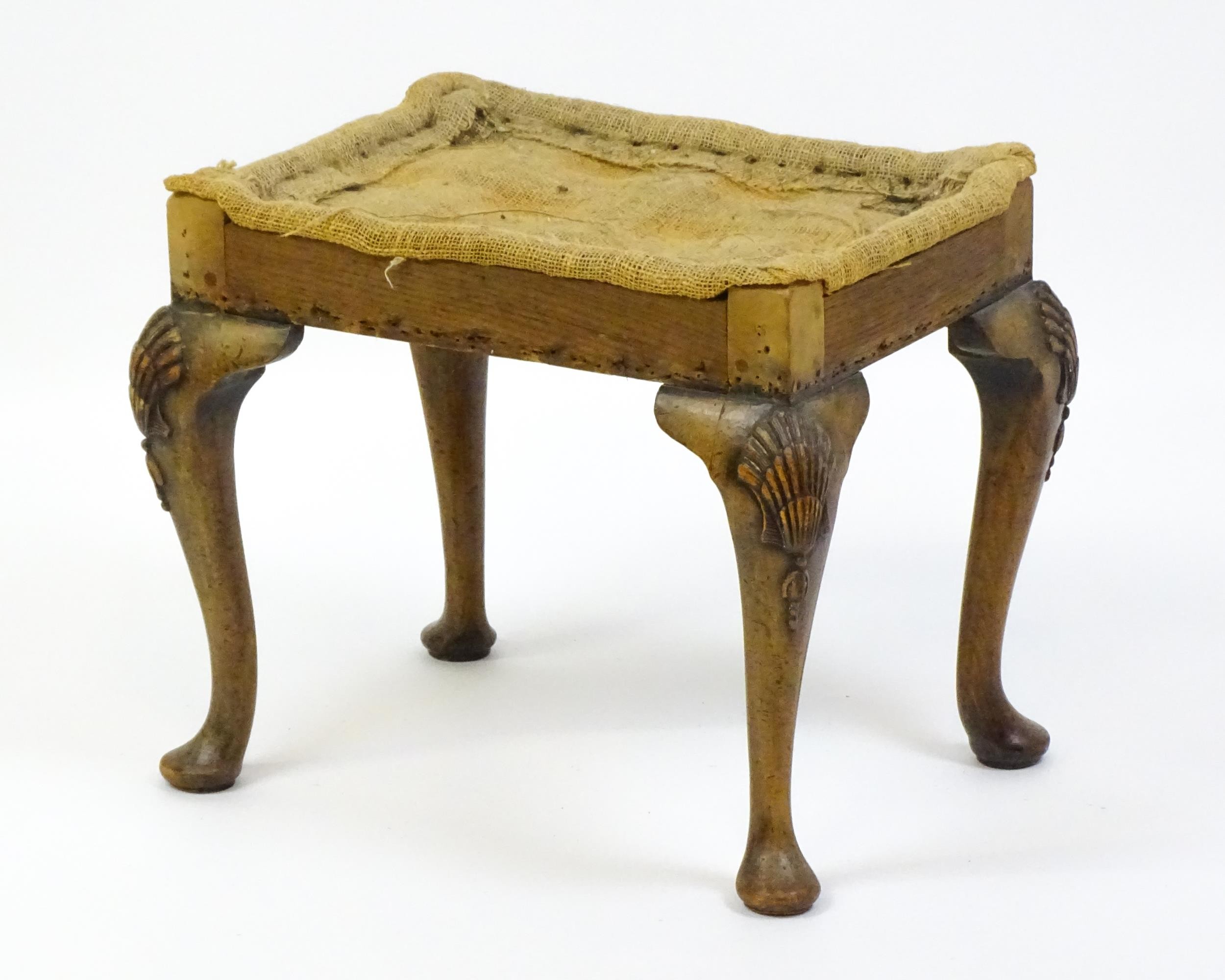 An early 20thC stool raised on four shell carved cabriole legs terminating in pad feet. 20" wide x - Image 5 of 8