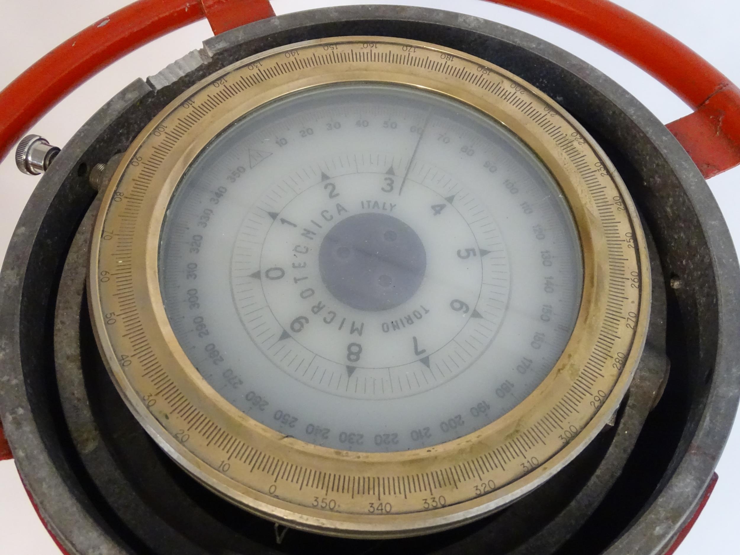 A mid 20thC ship's binnacle , with gimbal mounted compass by Microtecnica, Torino. Standing approx - Image 8 of 12