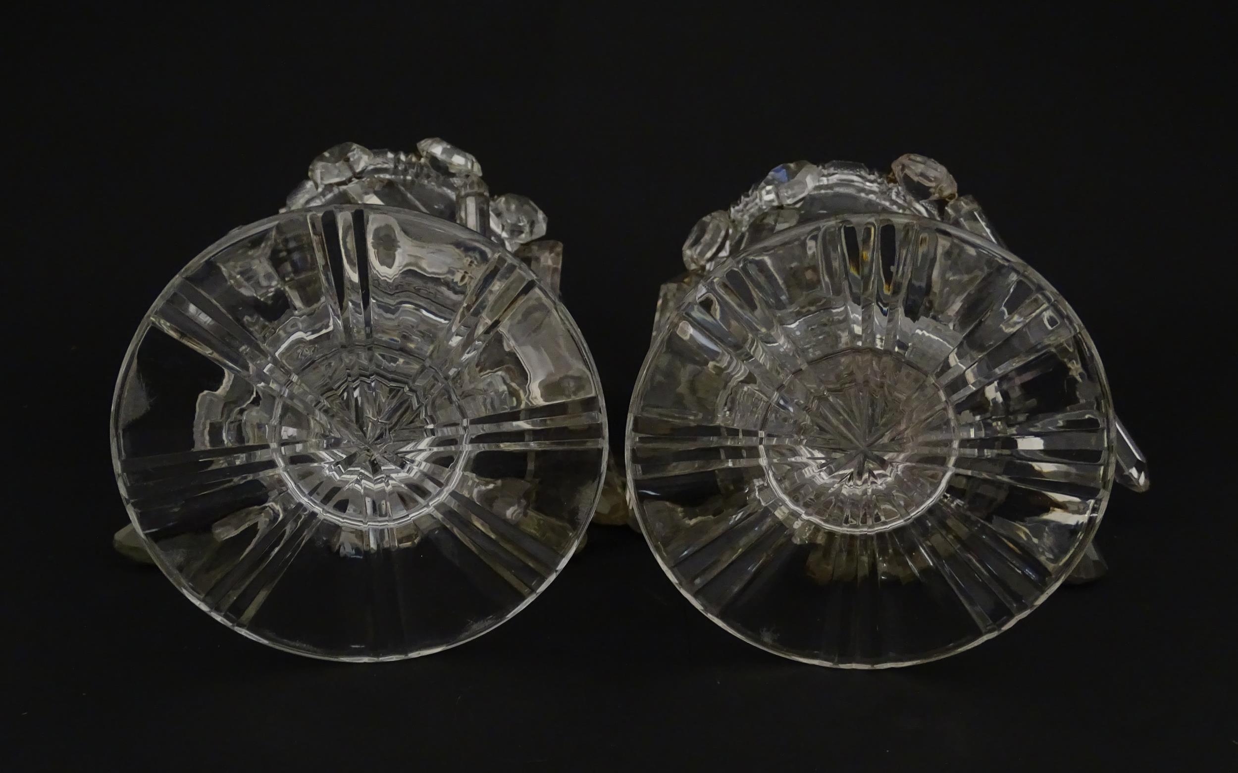 A pair of 20thC cut glass table lustres / candle stands. Approx. 7" high (2) Please Note - we do not - Image 7 of 8