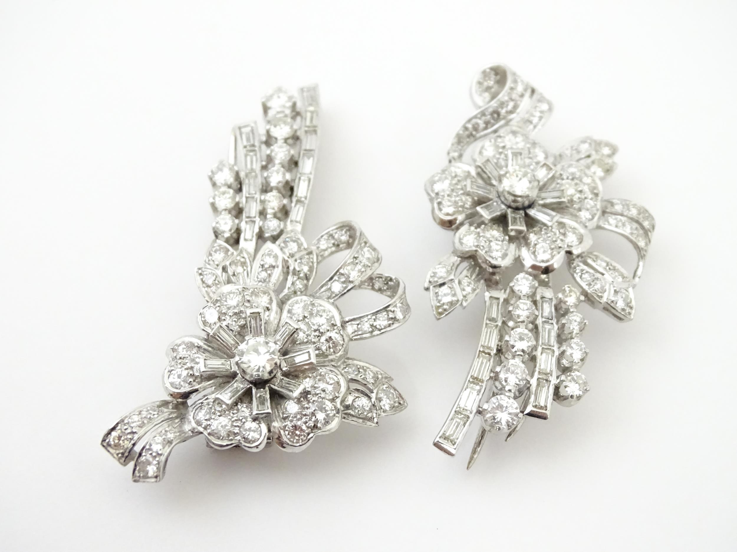 A diamond double clip brooch, the clips with flower and bow detail set with a profusion of - Image 11 of 11