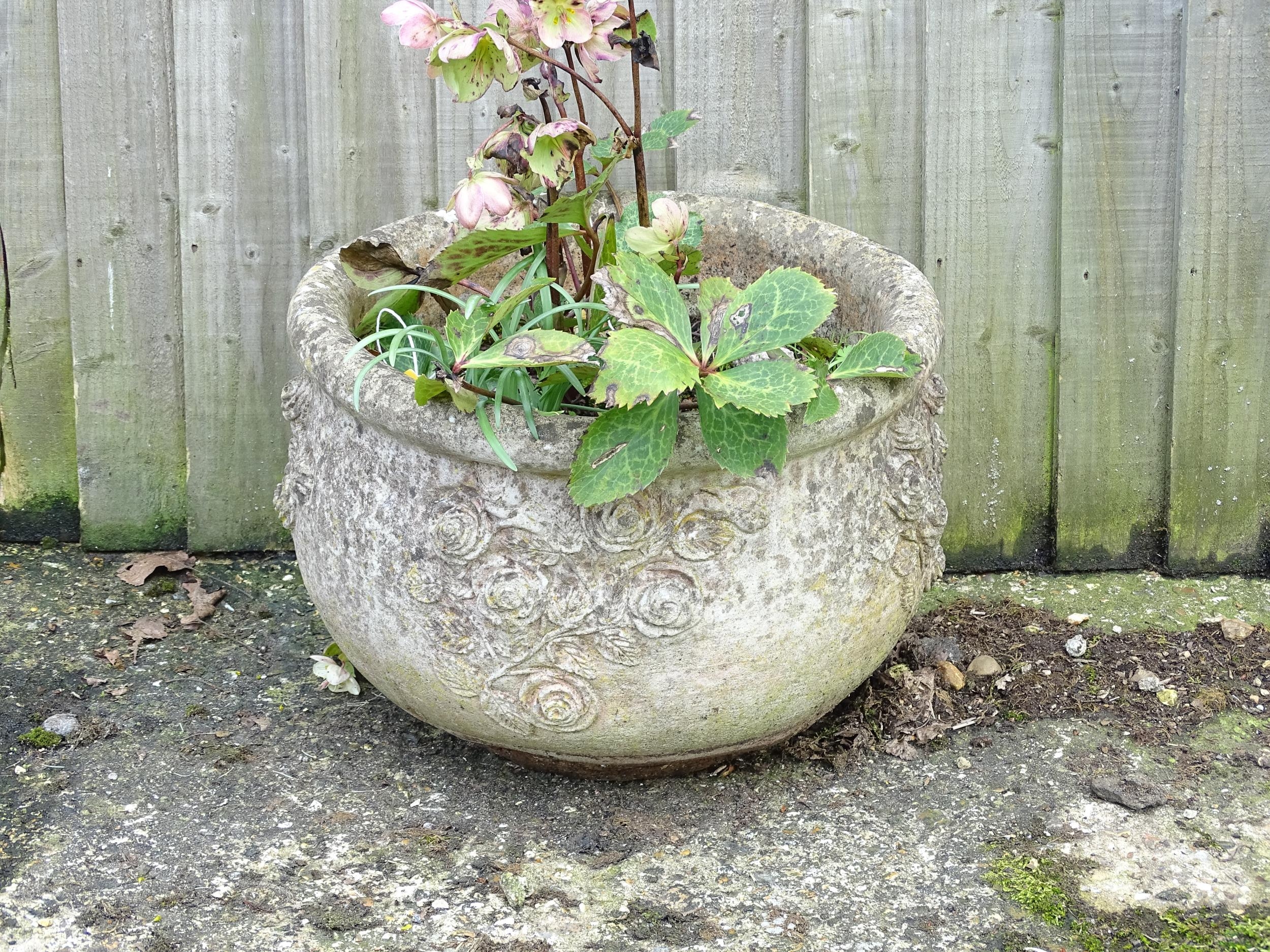 Garden & Architectural : a reconstituted stone planter, approx 13" tall, 18" in diameter Please Note