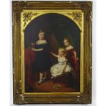 19th century, English School, Oil on canvas, A portrait of three children and a dog. Approx. 31" x