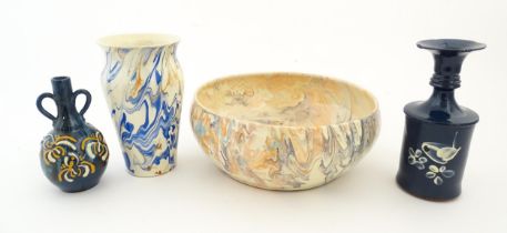 Four Somerset studio pottery wares by Martin Pettinger comprising an agate ware vase and bowl, a