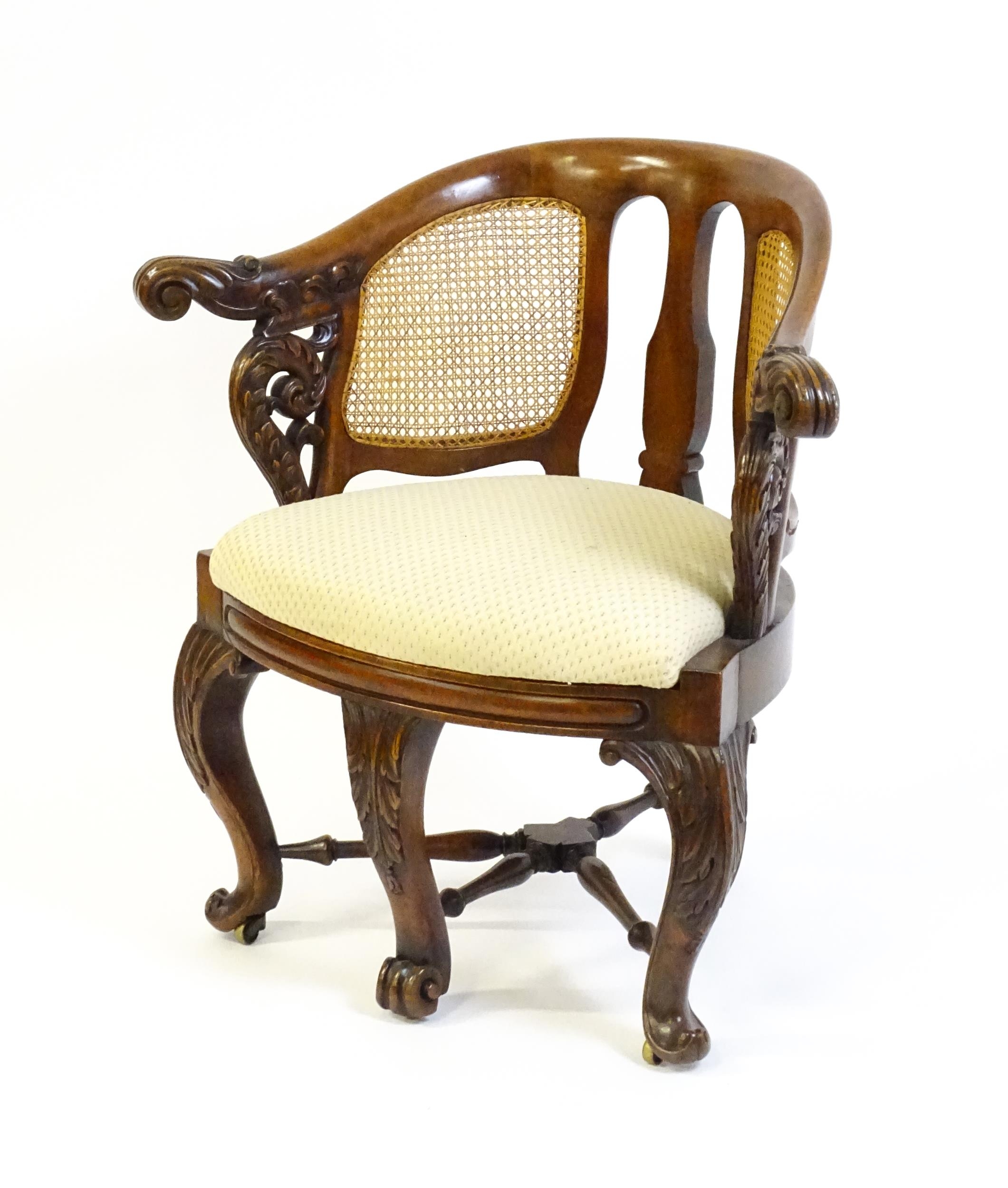 A mid 19thC mahogany Burgermeister chair, this continental chair having a bowed backrest terminating - Image 7 of 9