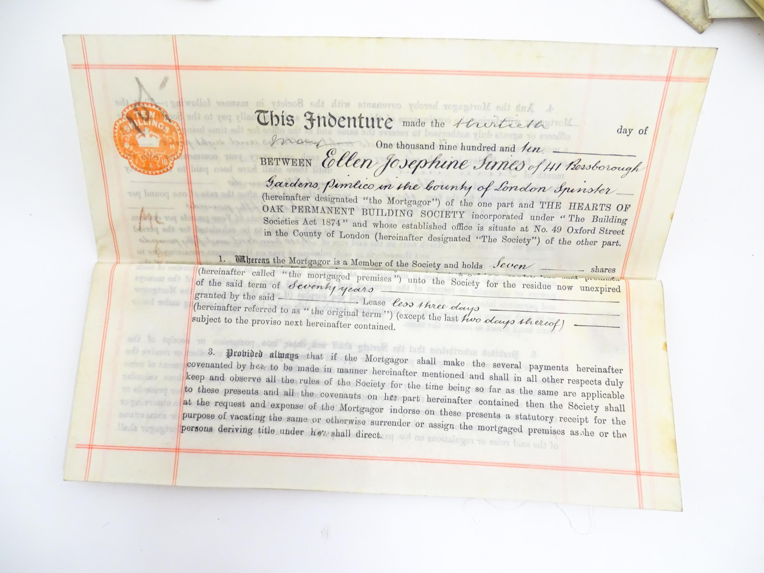 A quantity of 19thC and later deeds and indentures to include the lease of a house on the west - Image 11 of 12