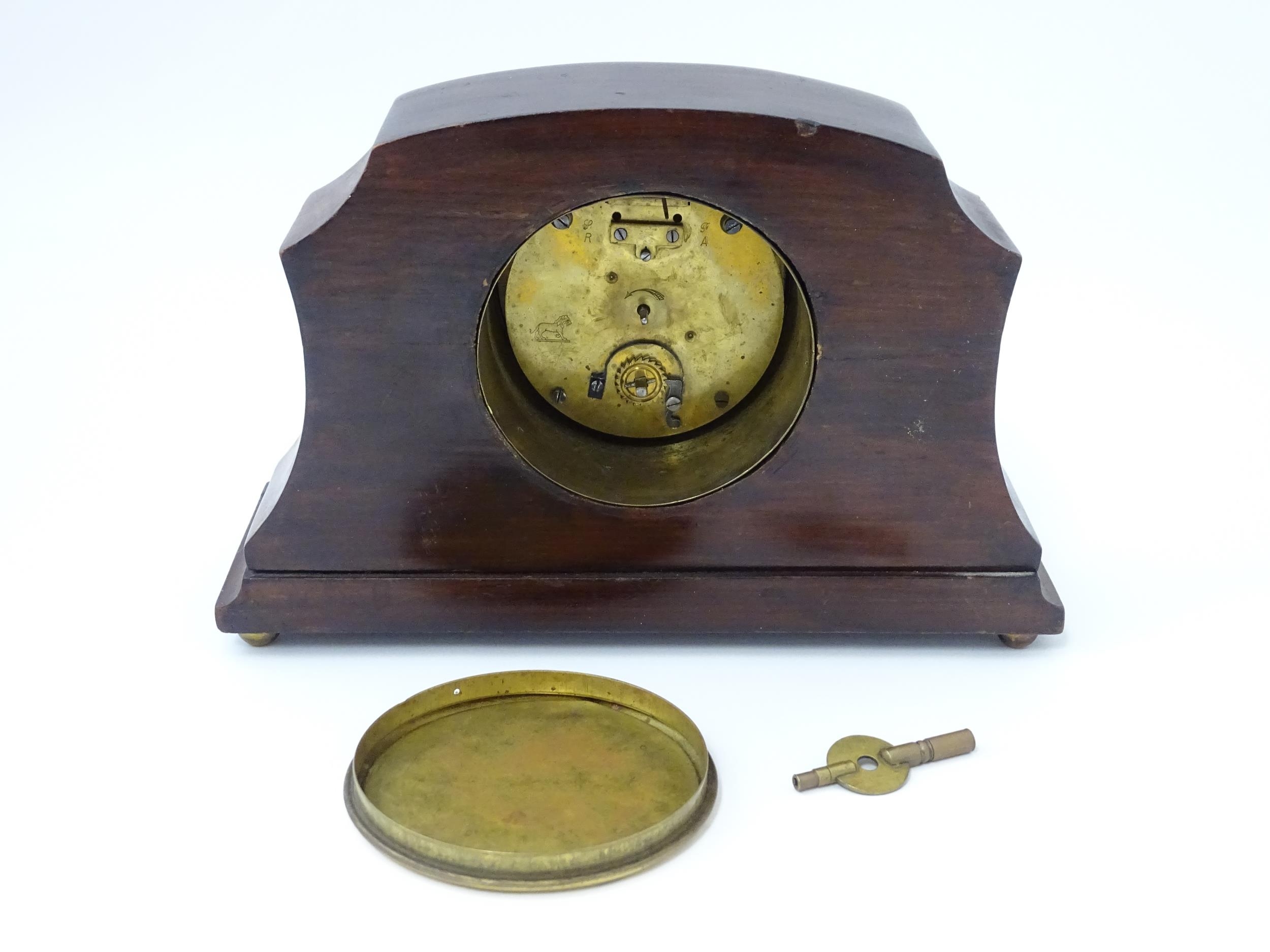 An early 20thC French mahogany cased mantle clock with white enamel dial and movement by - Image 5 of 6